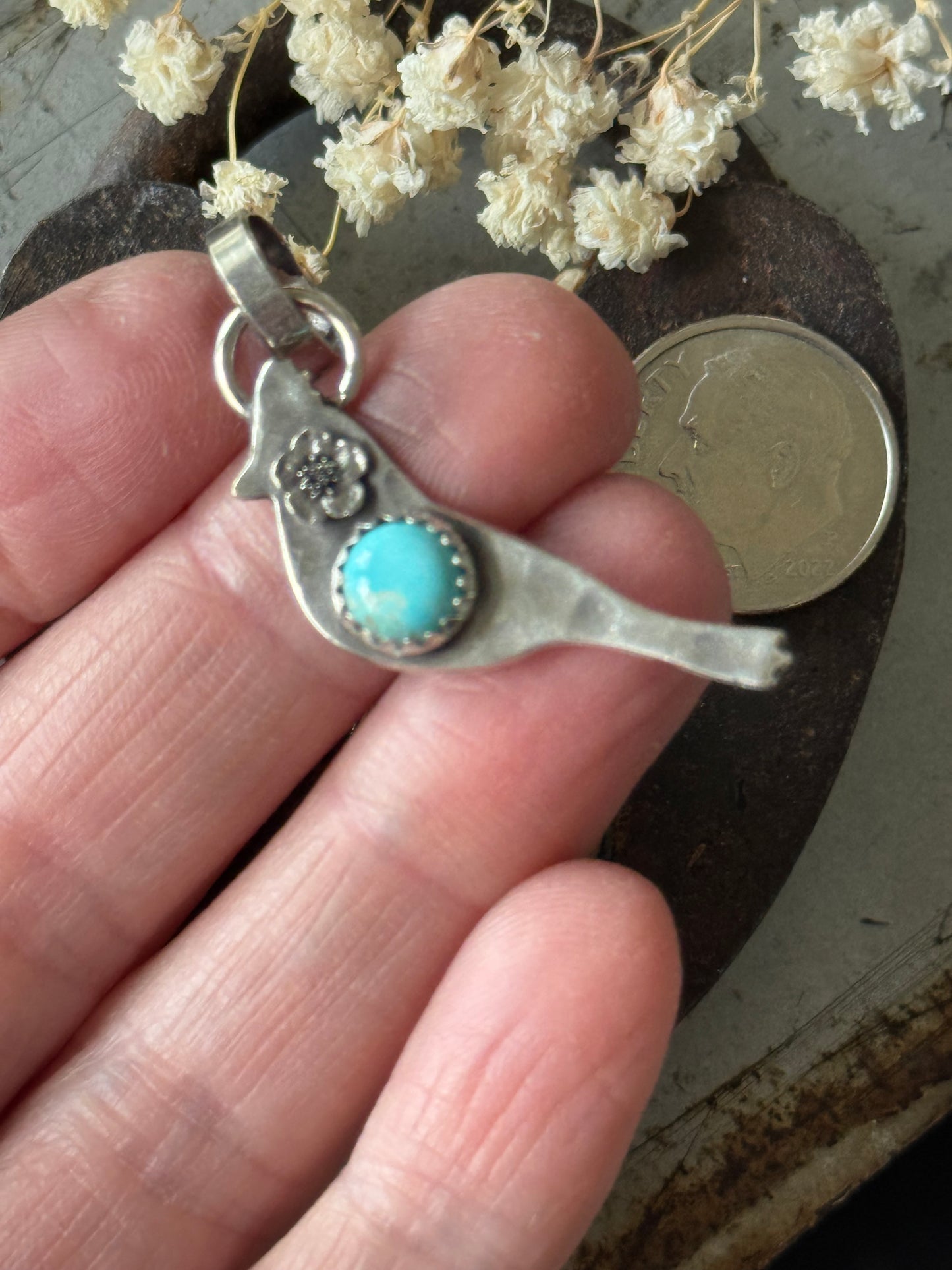 Cardinal sterling pendant with Lone Mountain Turquoise