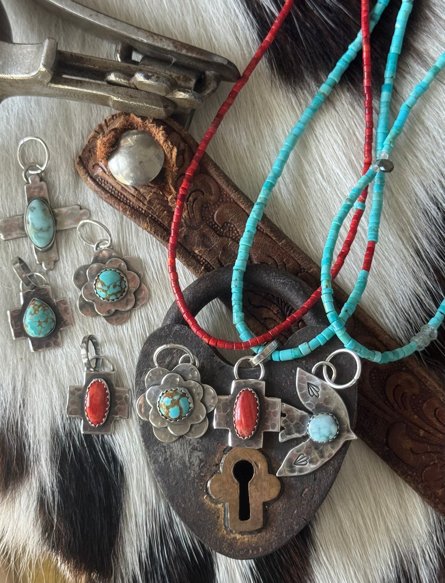 Sterling cross pendant with Number 8 Turquoise