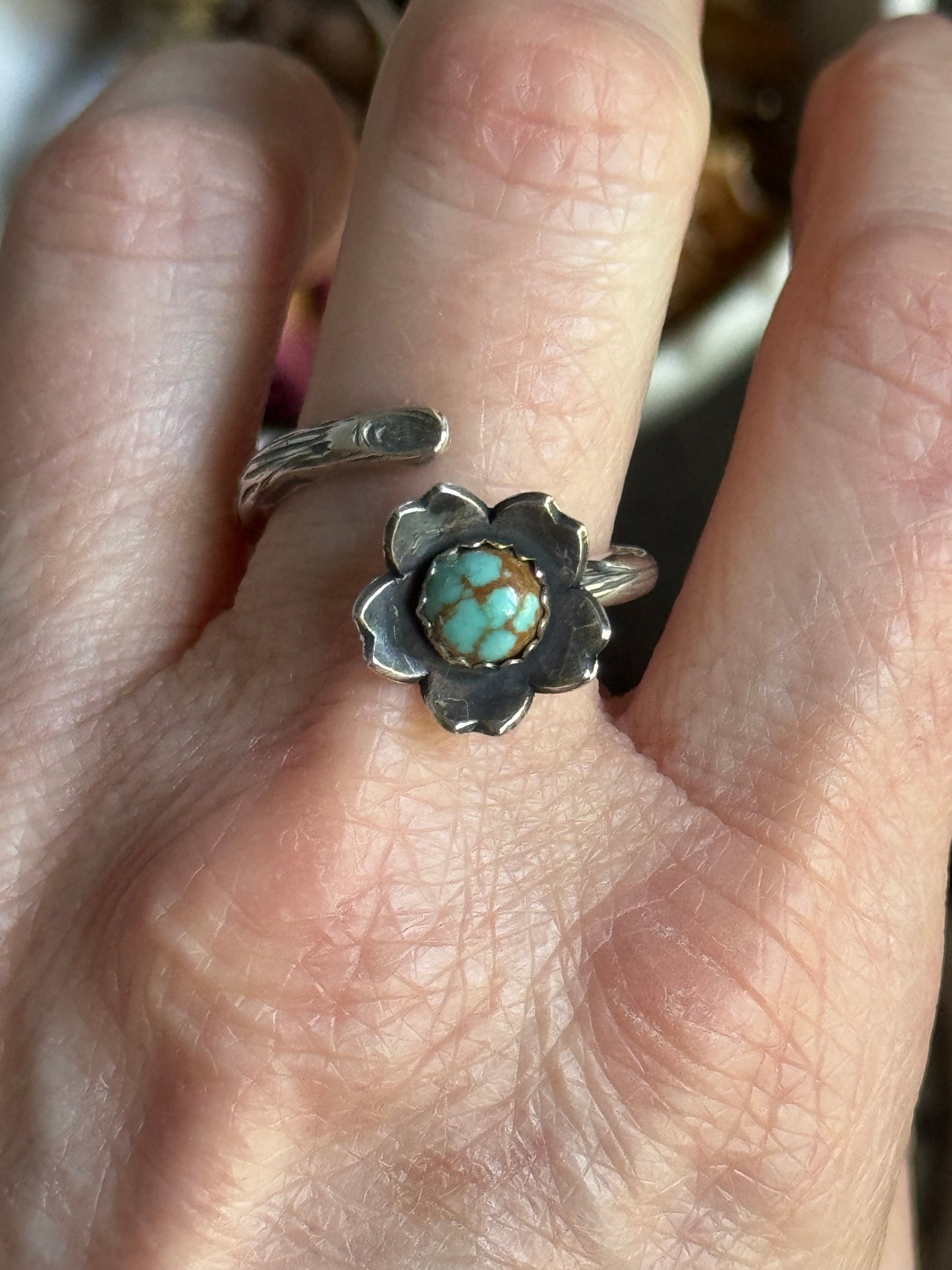 Twig wrap around sterling ring with #8 Turquoise