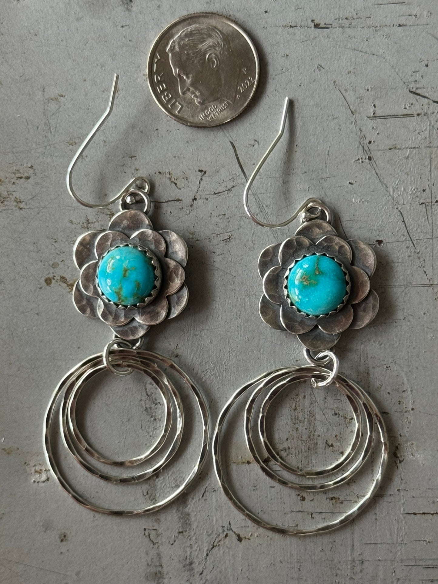 Sonoran Gold  Turquoise flower hoop earrings