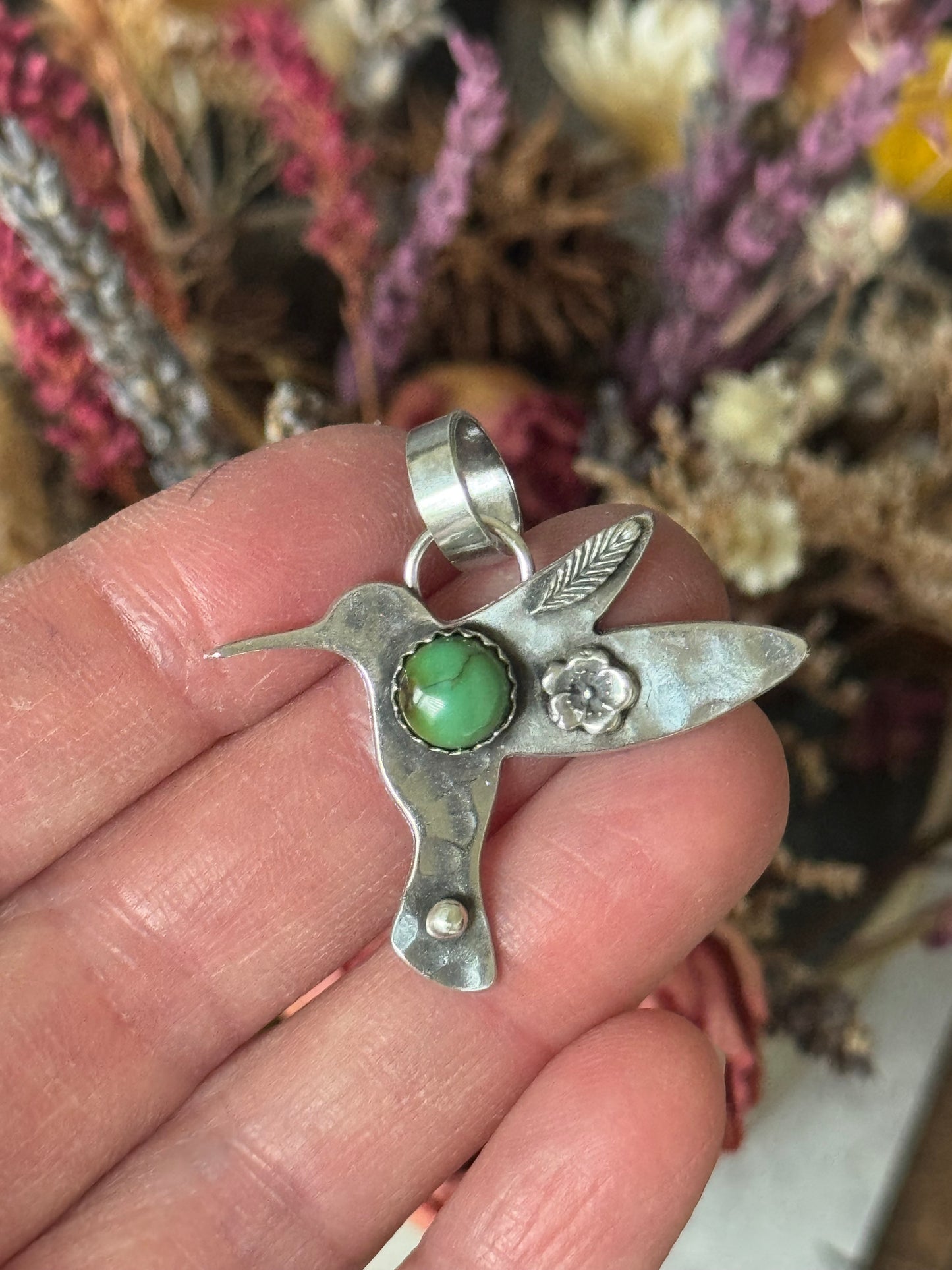 Sonoran MountainTurquoise sterling hummingbird pendant