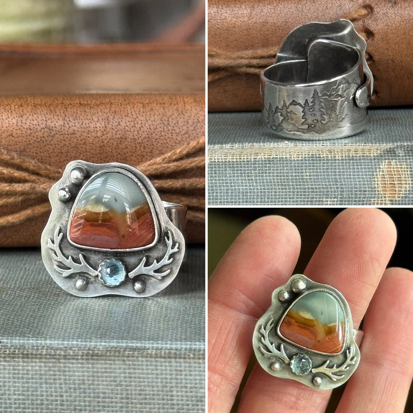 Polychrome Jasper Adjustable sterling mountain ring