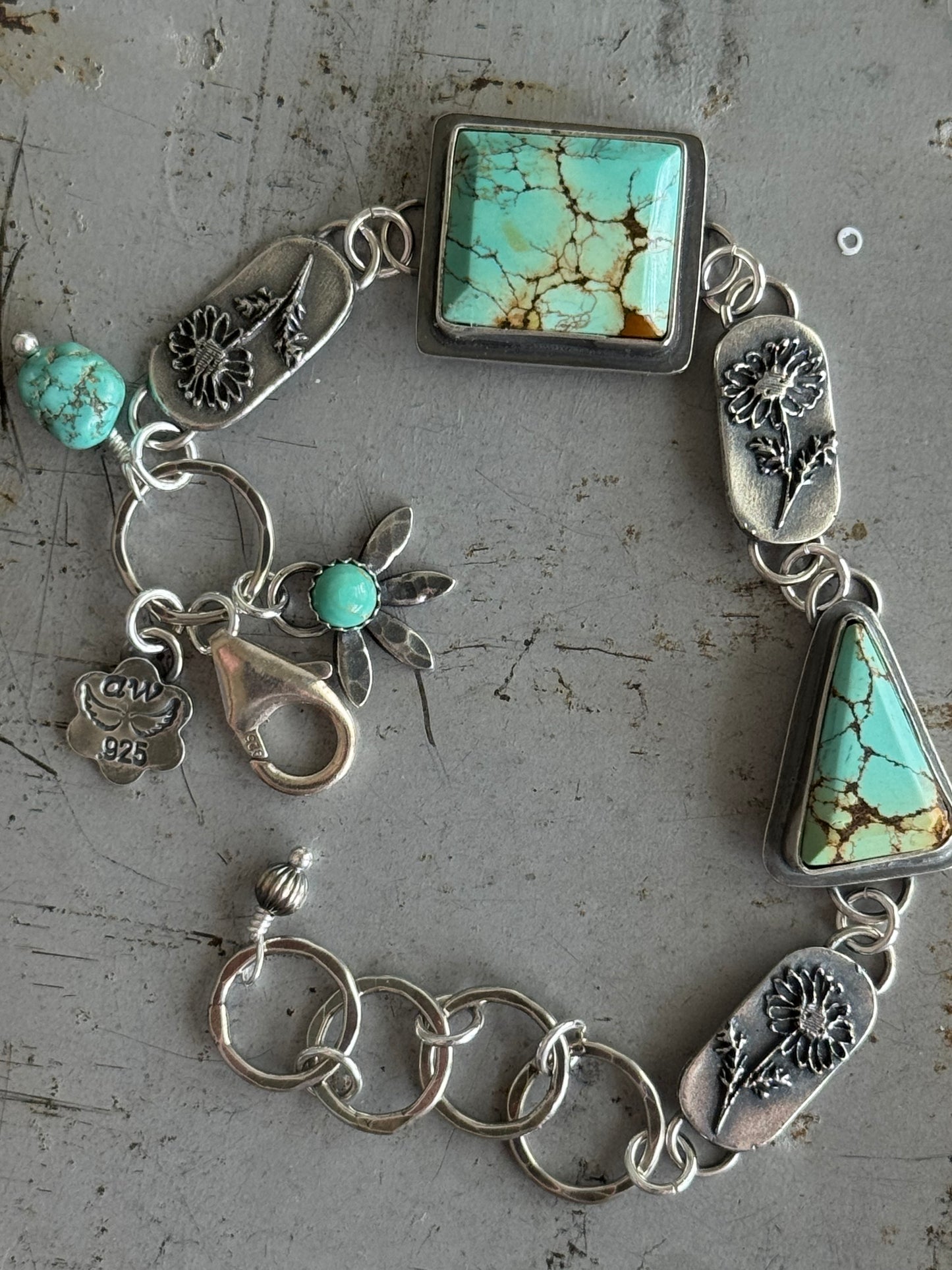 Floral Treasure Mountain Turquoise sterling bracelet