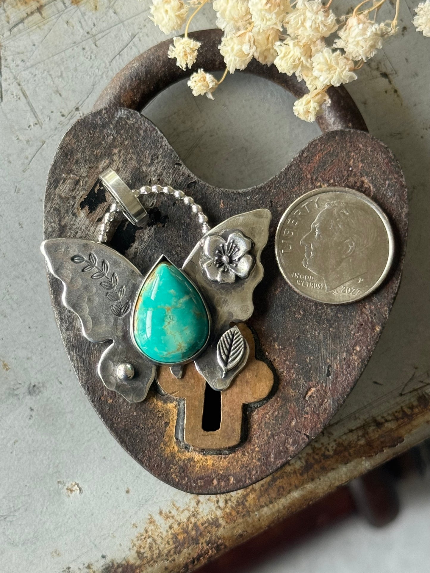 Sterling Butterfly Pendant with Campitos Turquoise