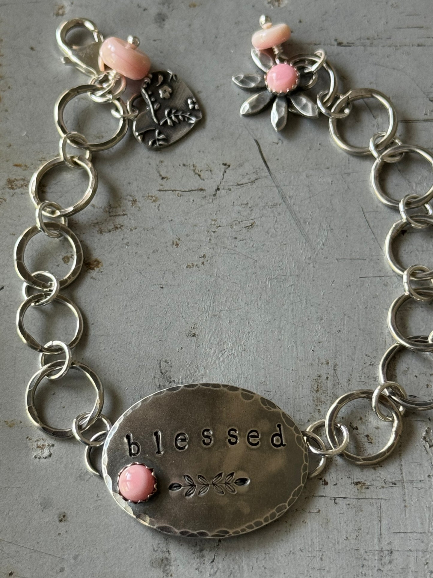 Blessed sterling and Queen Conch adjustable bracelet
