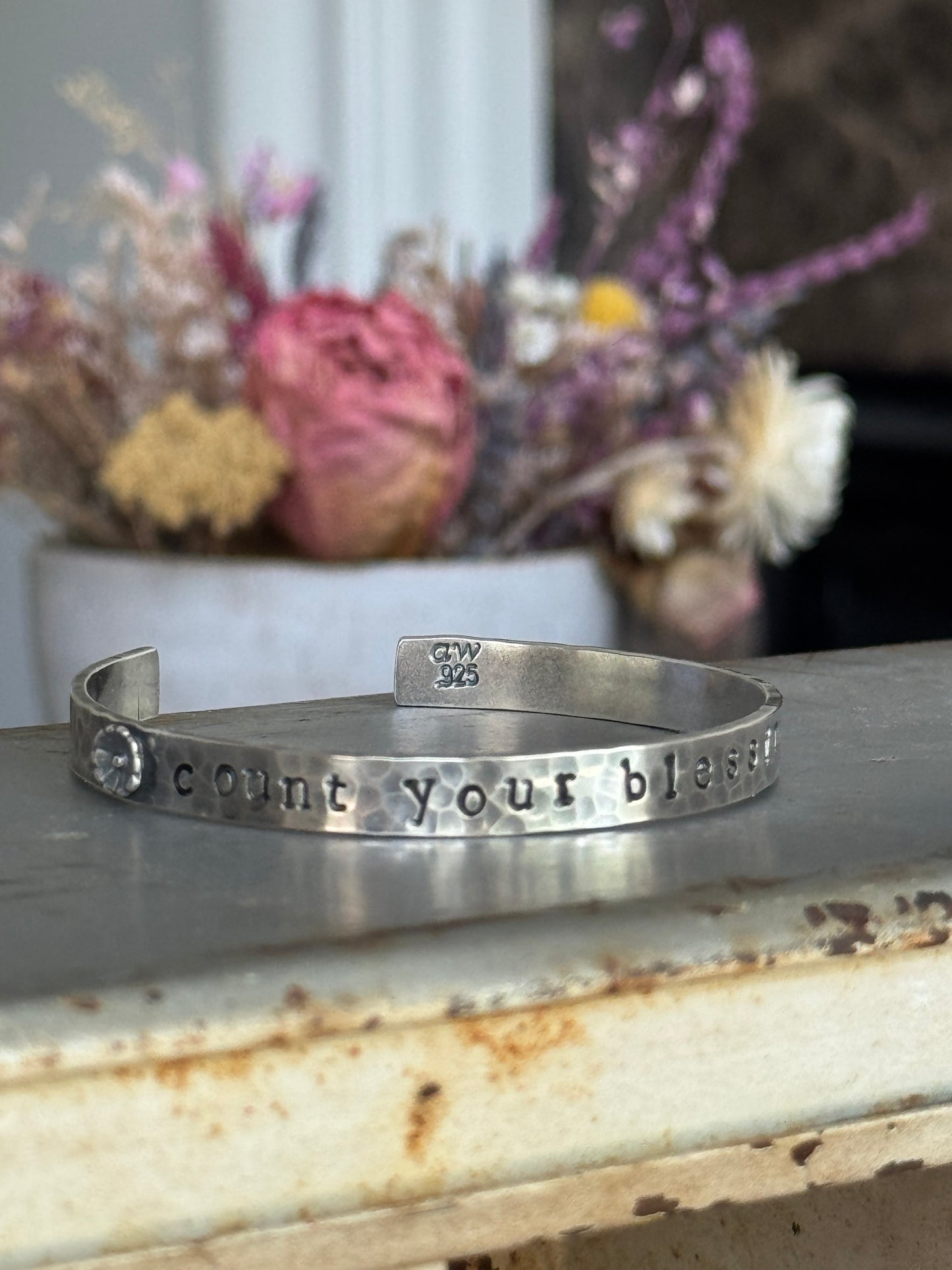 Count Your Blessings (Made To Order) Hand stamped Sterling Cuff