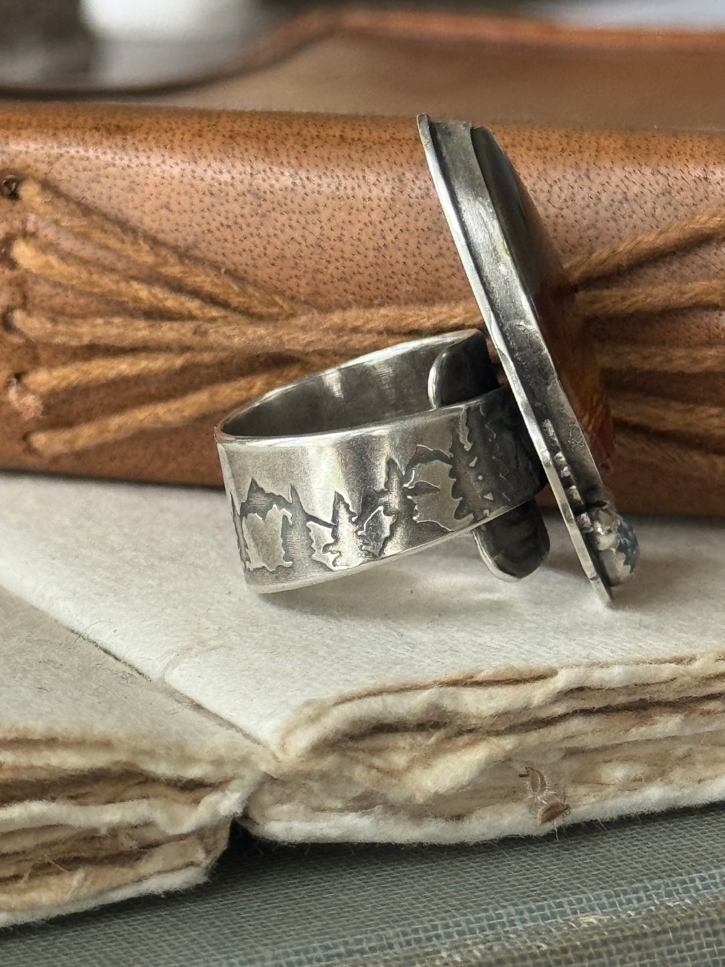 Polychrome Jasper Adjustable sterling mountain ring