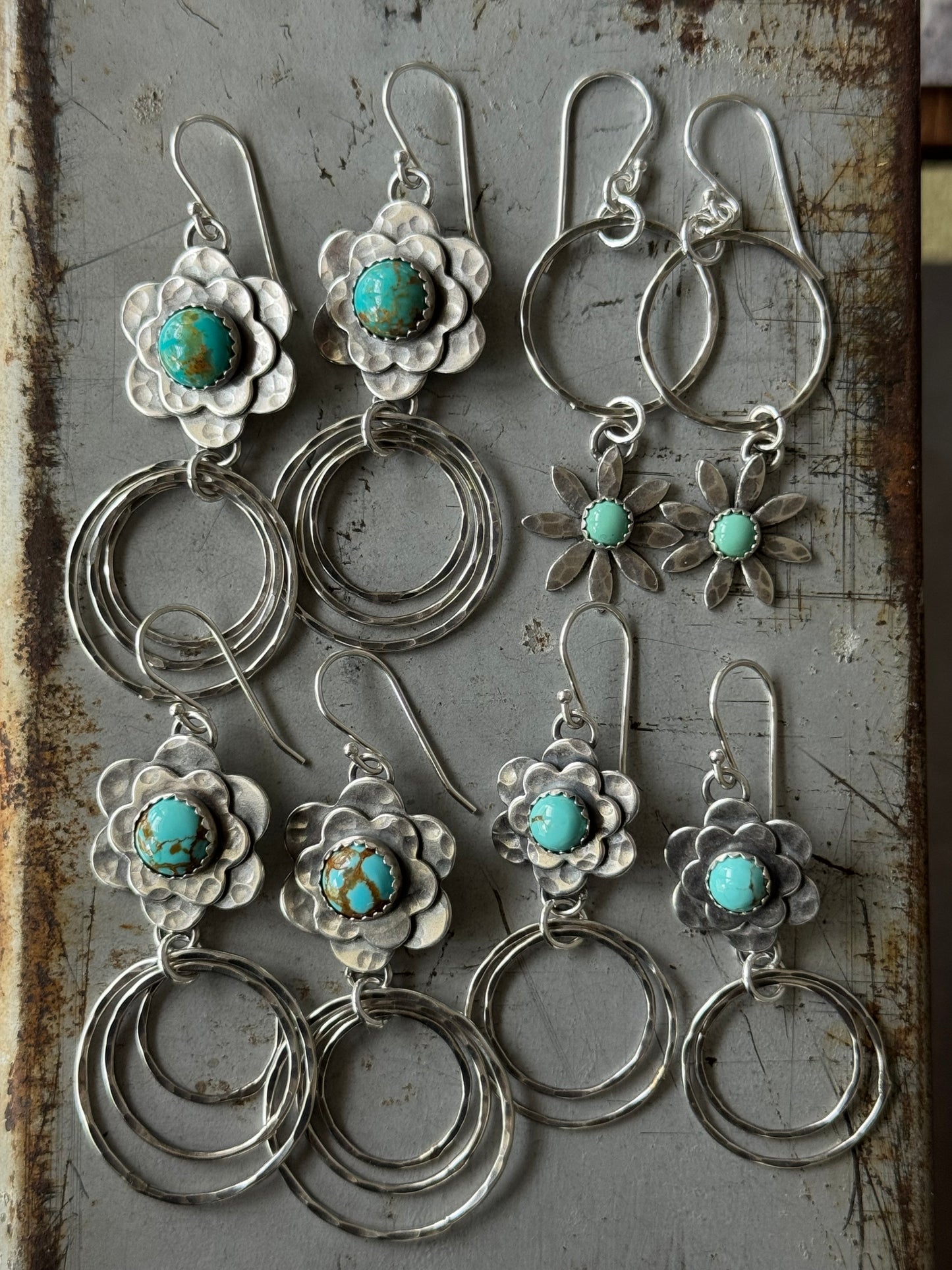 #8 Turquoise flower hoop earrings