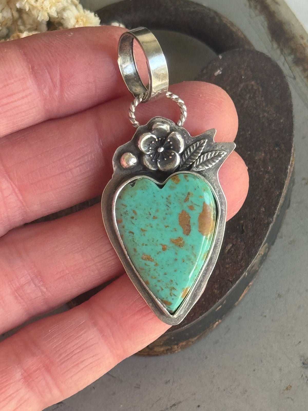 Kingman Turquoise sterling heart pendant