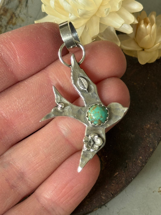 Barn Swallow Sterling pendant with Kingman Turquoise