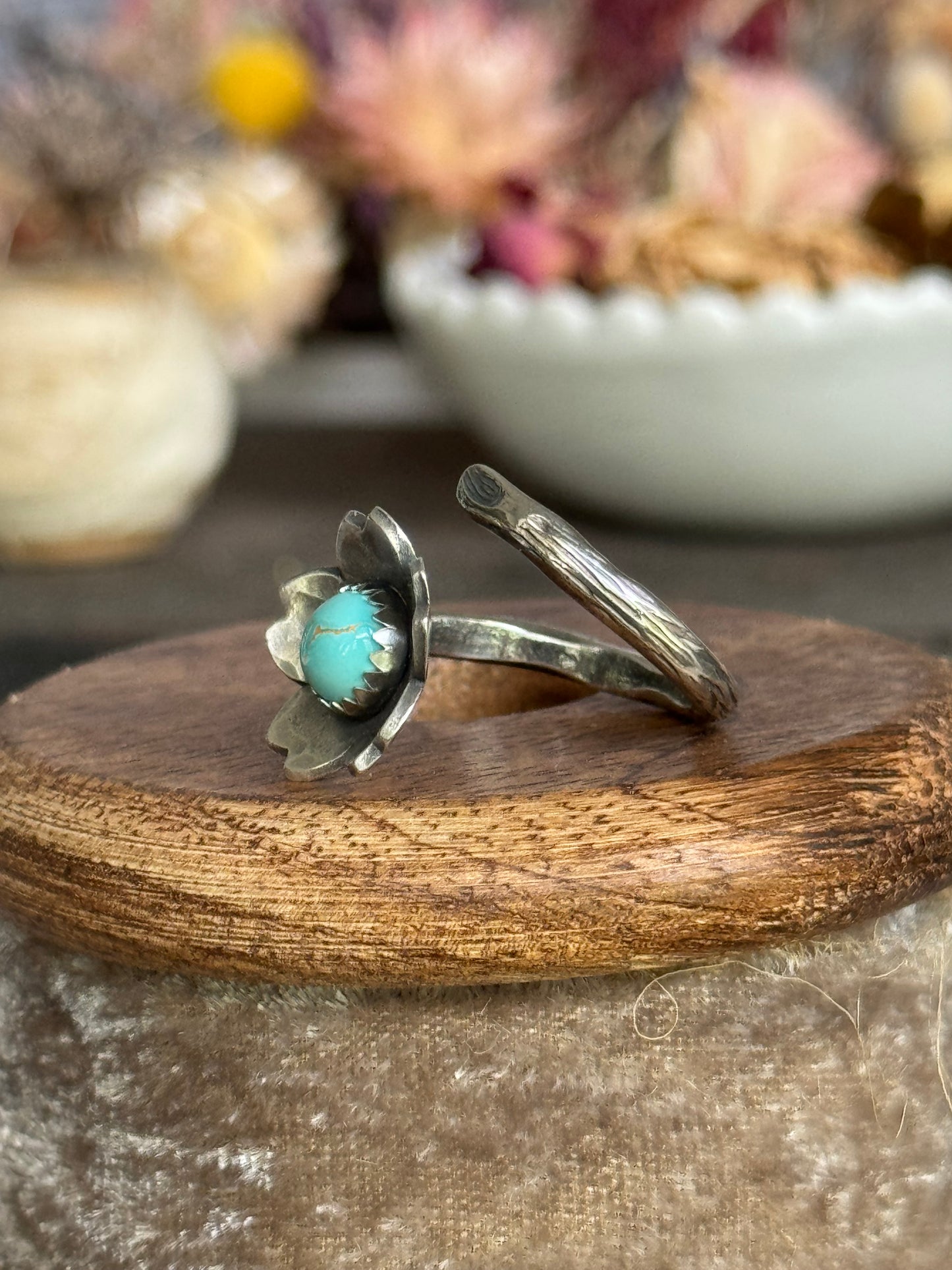 Twig wrap around sterling ring with Lone Mountain Turquoise