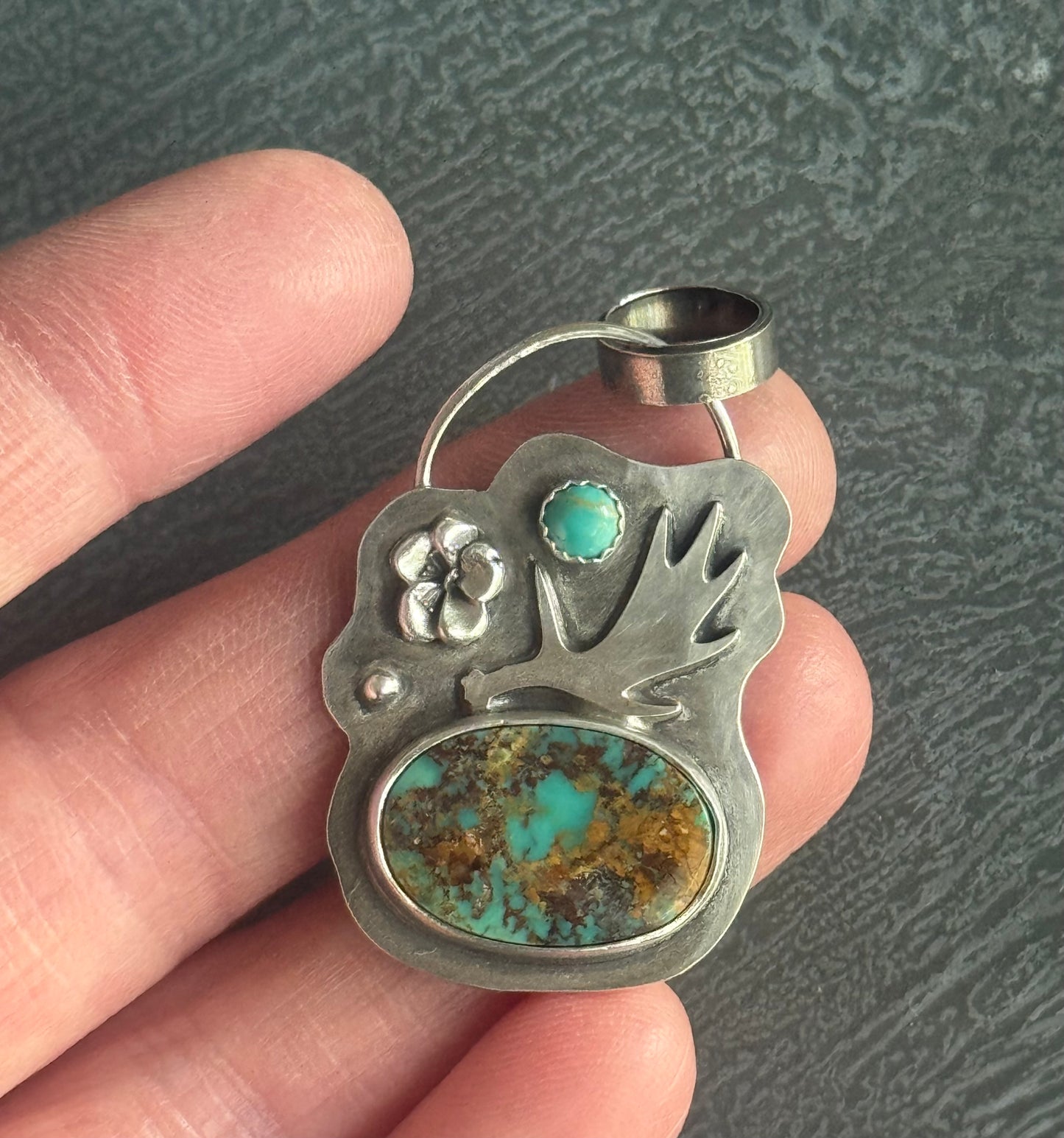Pilot Mountain Moose antler sterling pendant