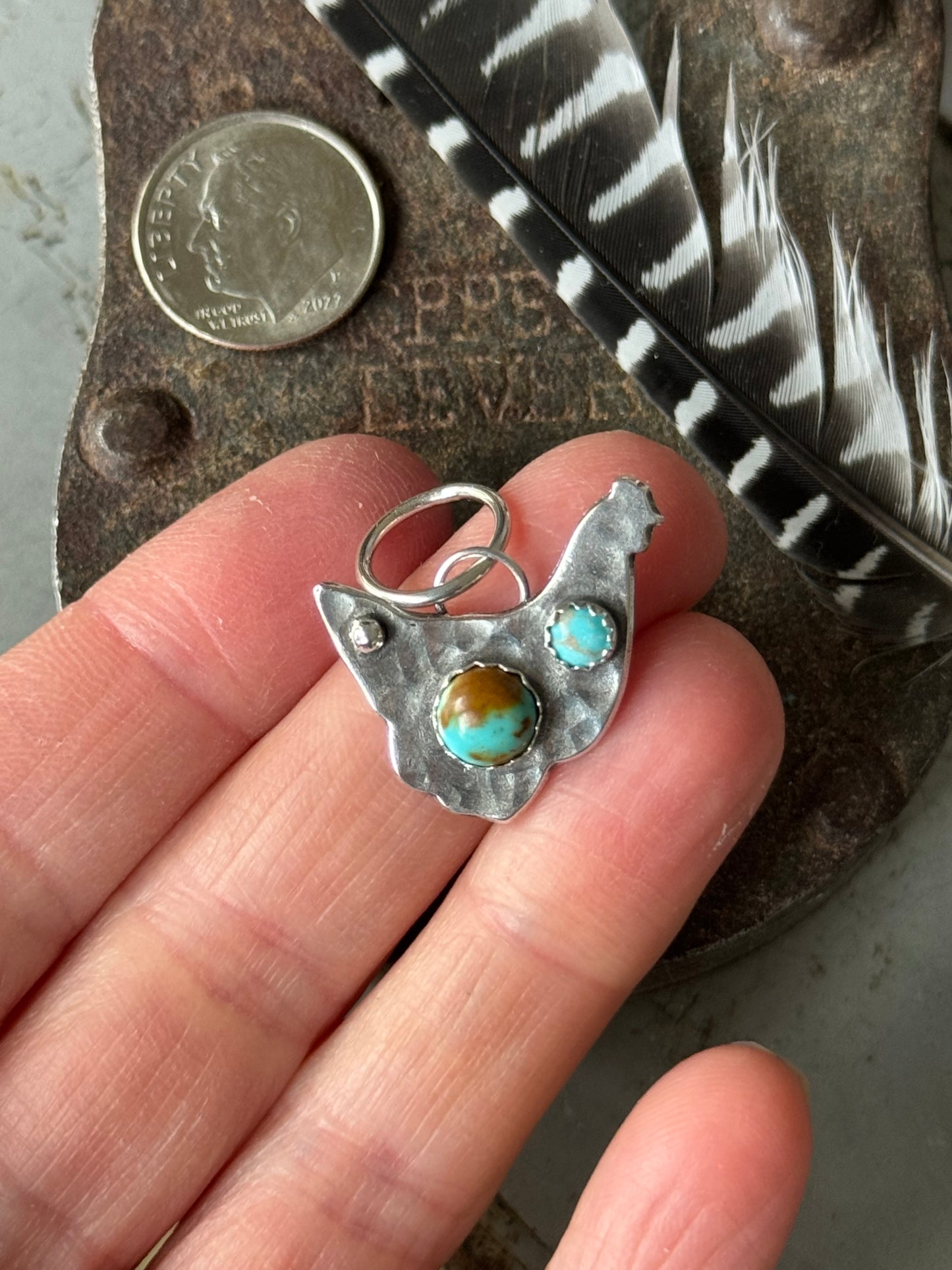 Number 8 Turquoise sterling chicken pendant