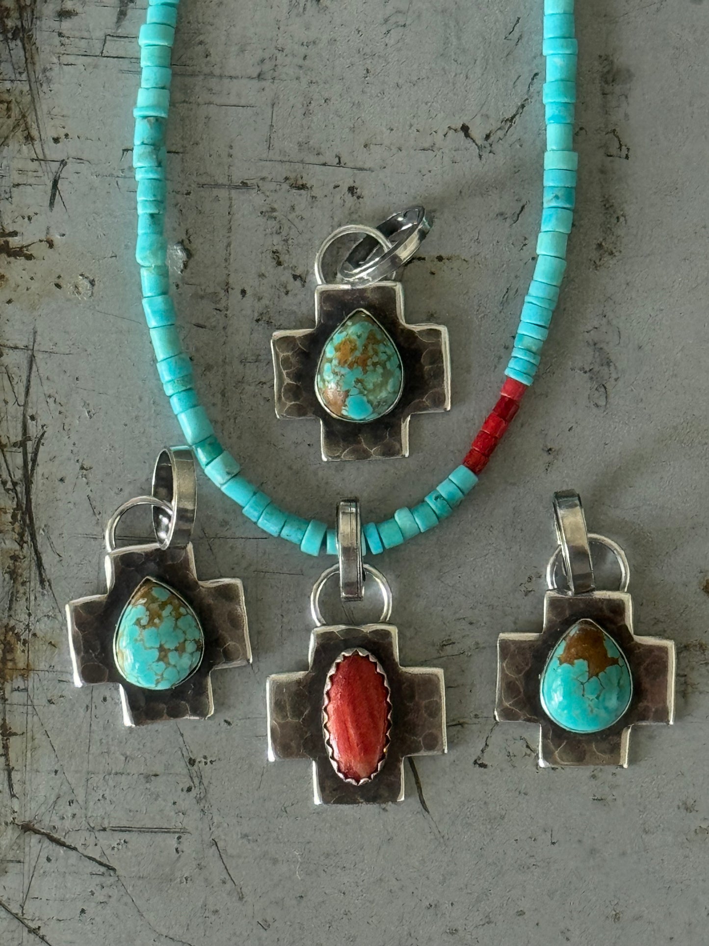 Sterling cross pendant with Number 8 Turquoise