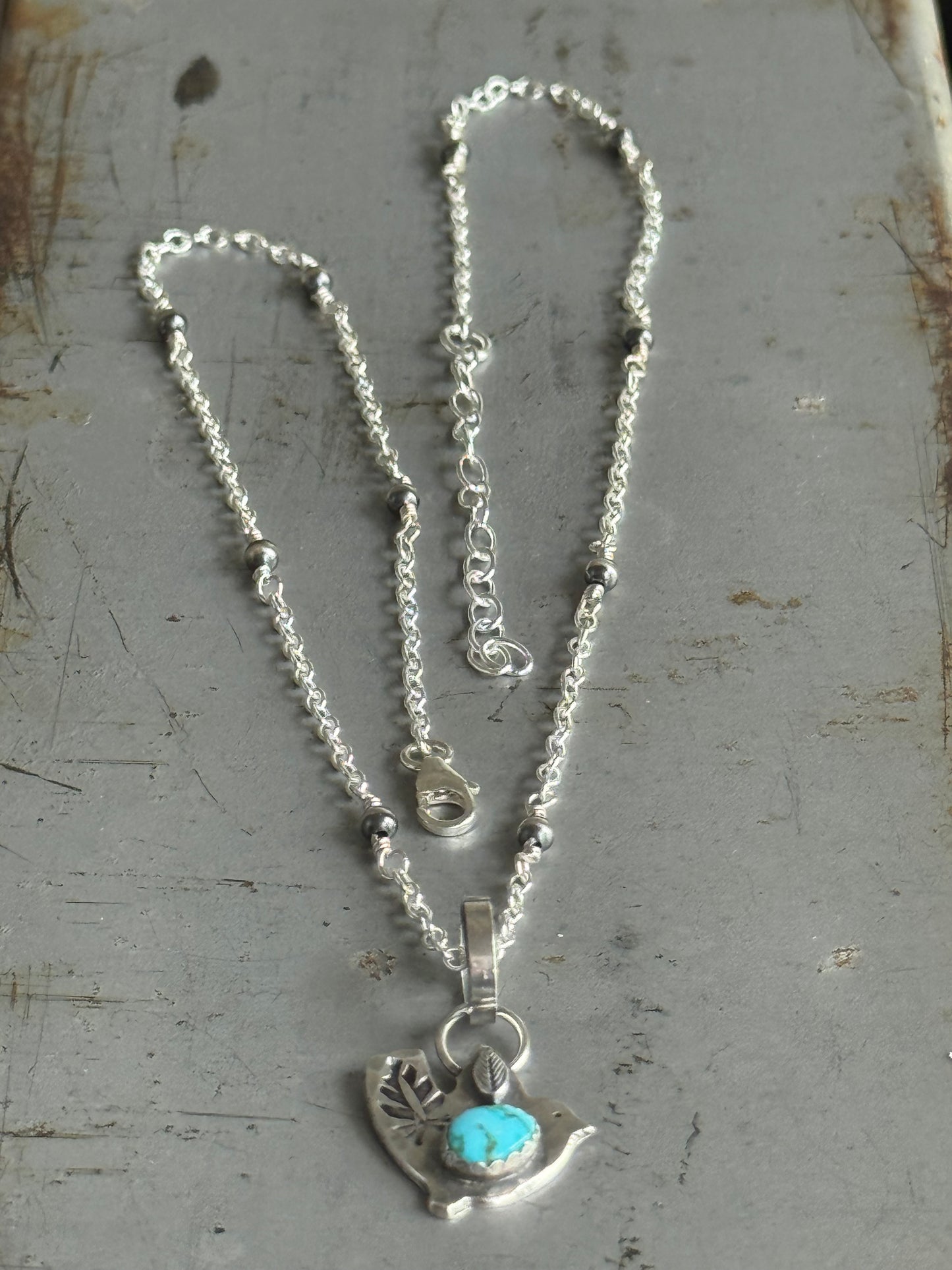 Sonoran Gold Turquoise Birdie sterling beaded necklace