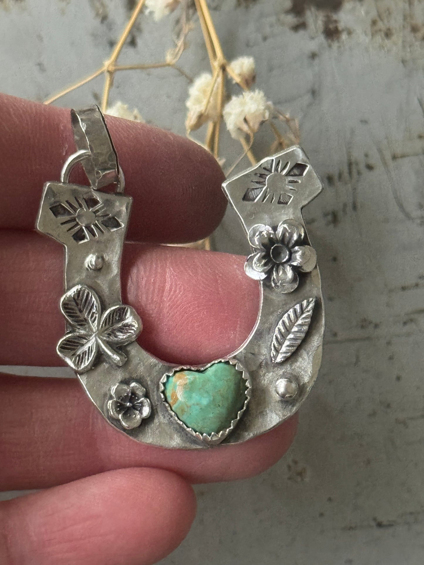 Kingman Turquoise Sterling Horseshoe pendant