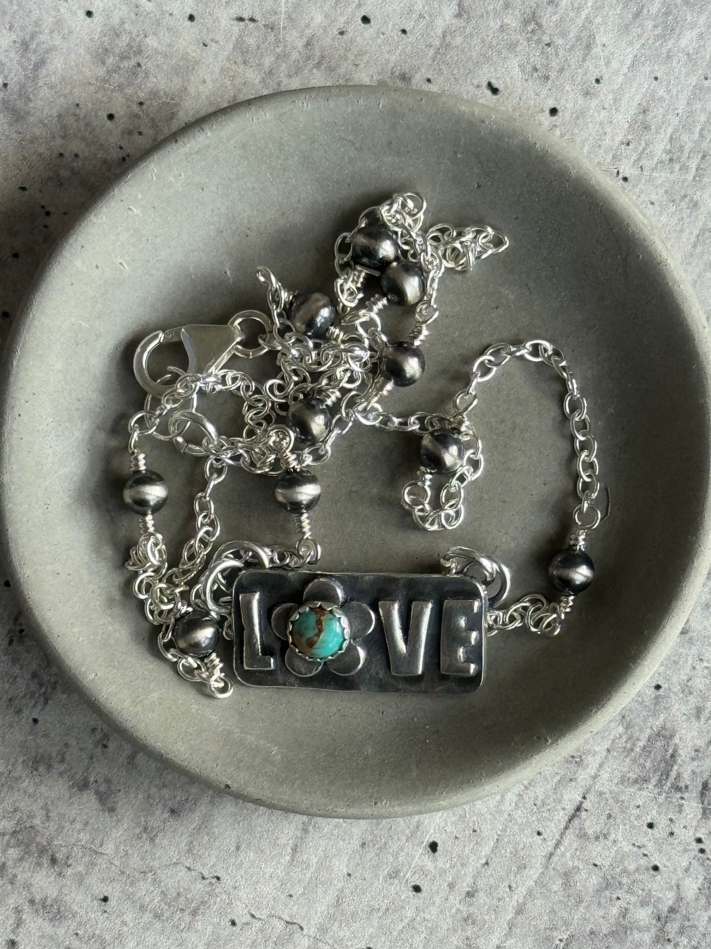 Kingman Turquoise sterling Love necklace