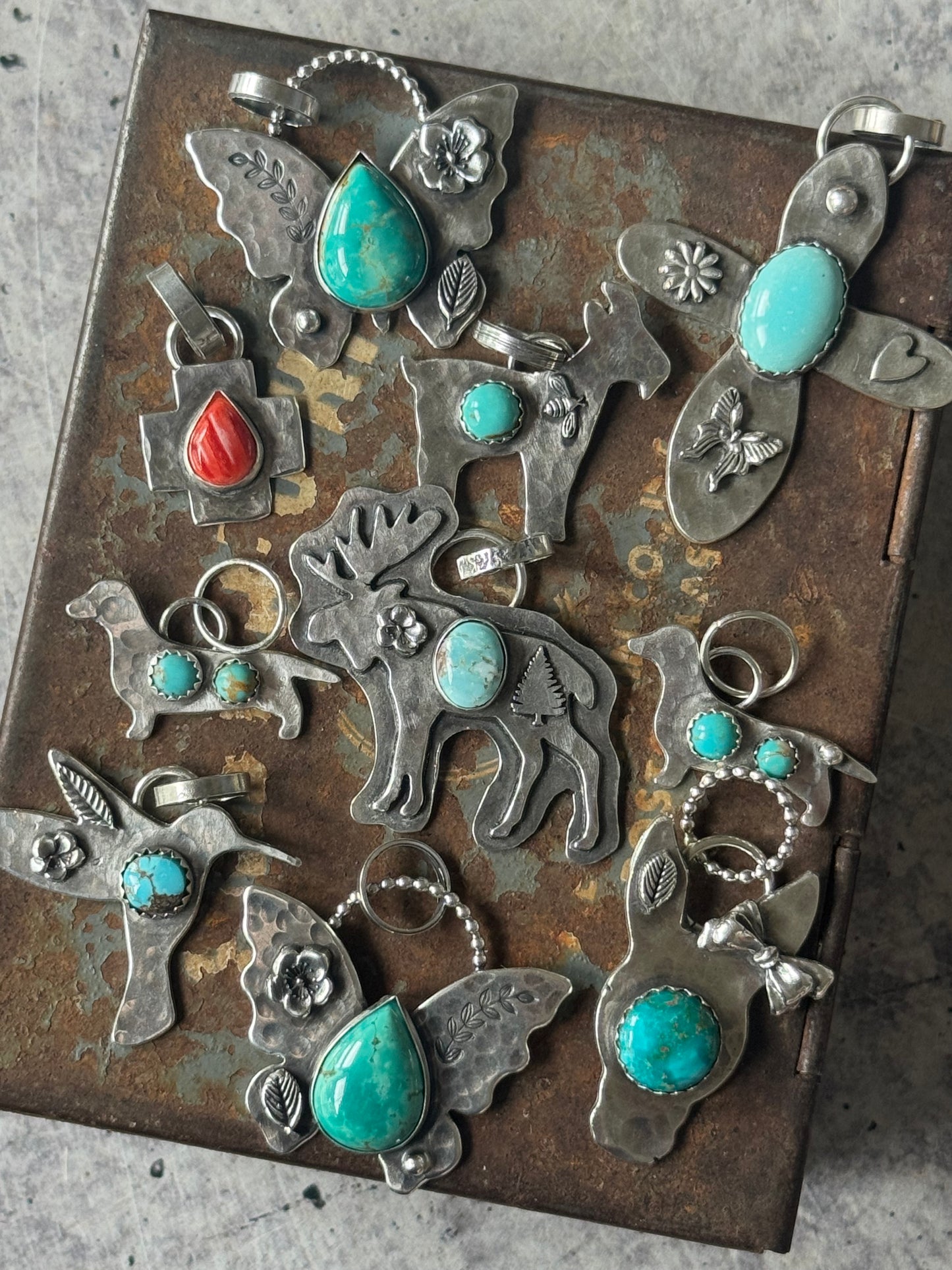 Sterling Butterfly Pendant with Campitos Turquoise