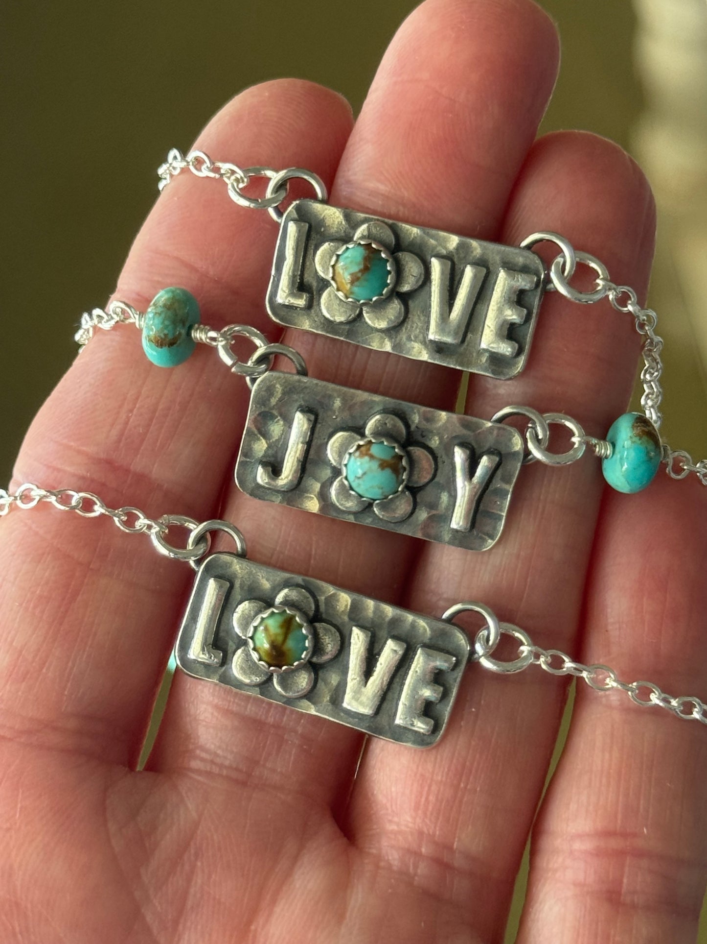 Kingman Turquoise sterling Love necklace
