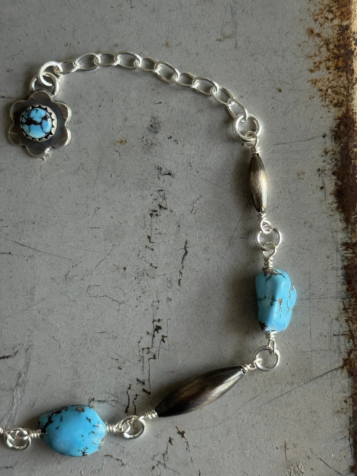 Artisan Golden Hills Turquoise hand wired sterling bracelet