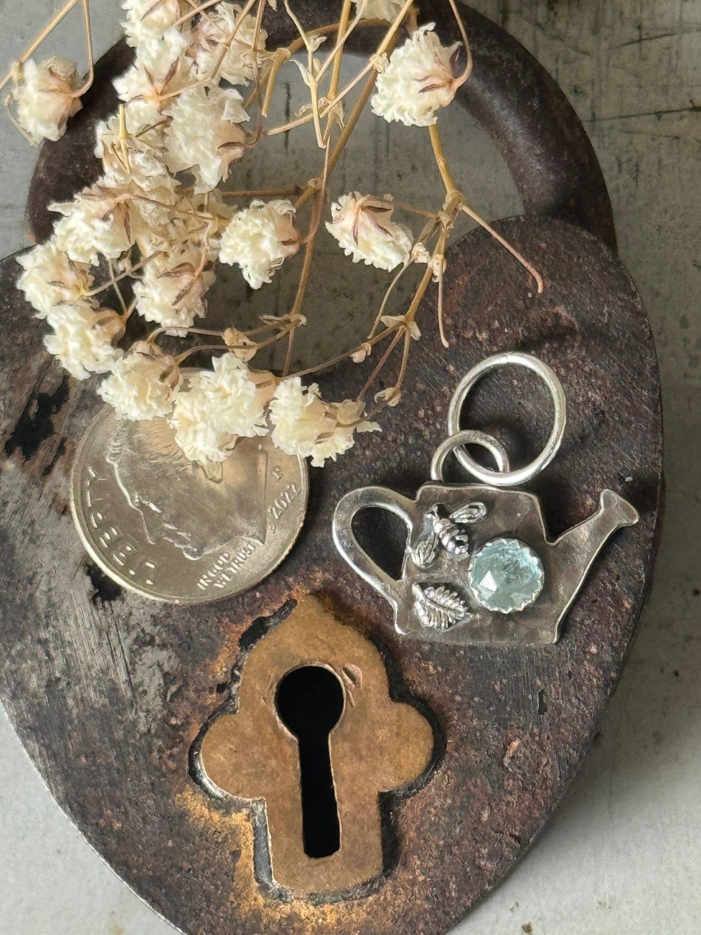 Aquamarine Sterling watering can charm