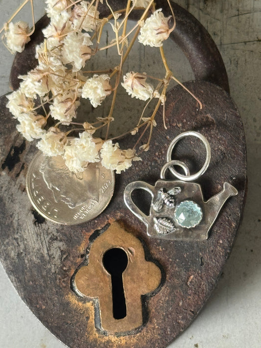 Aquamarine Sterling watering can charm