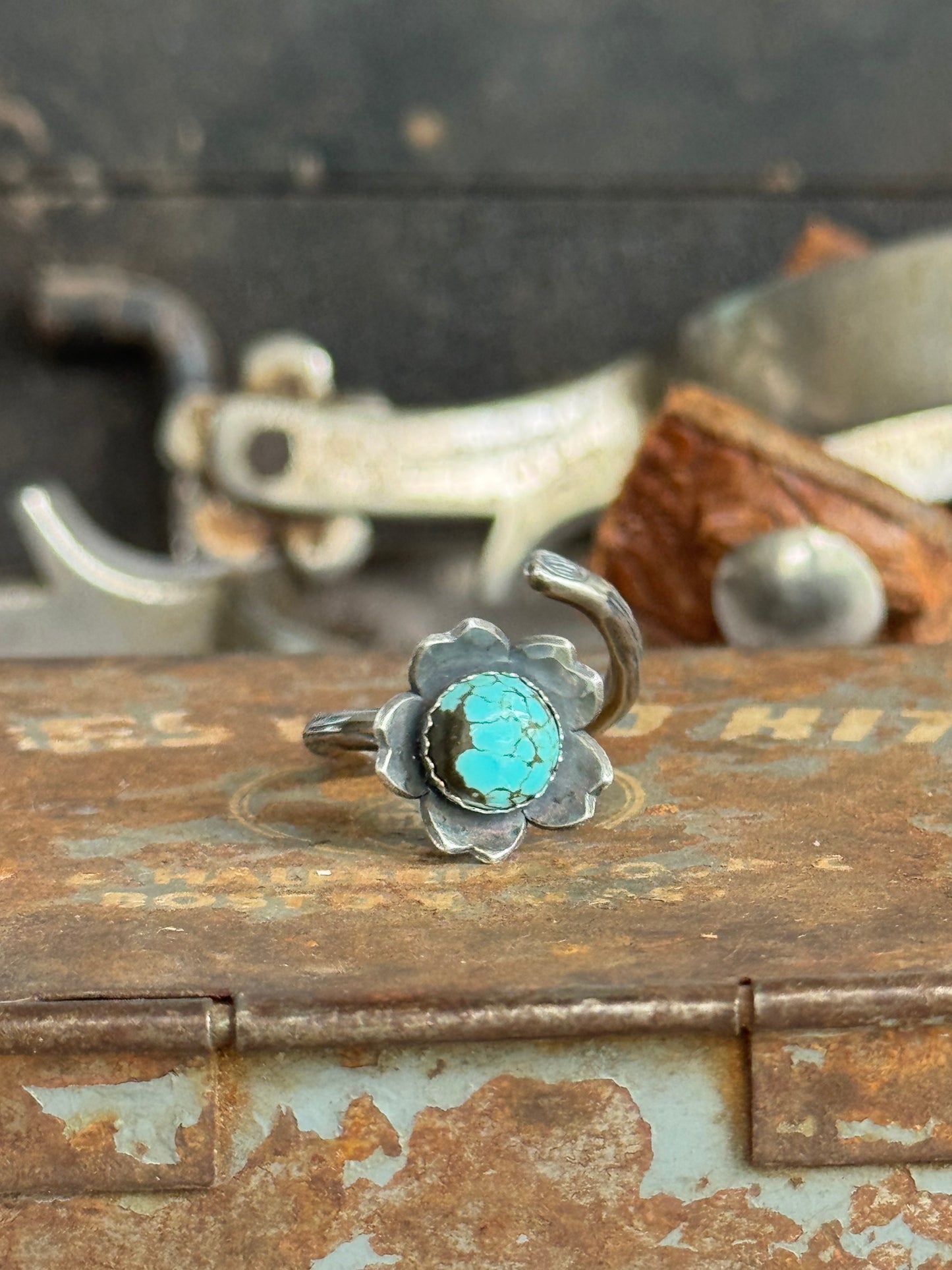 Twig wrap around sterling ring with #8 Turquoise