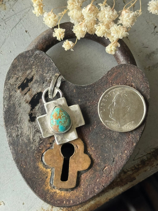 Sterling cross pendant with Number 8 Turquoise