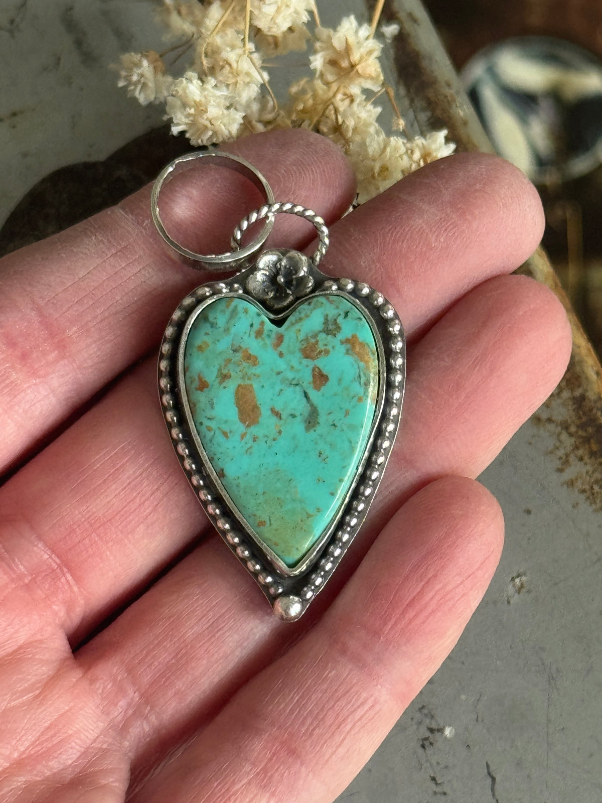 Kingman Turquoise sterling heart pendant