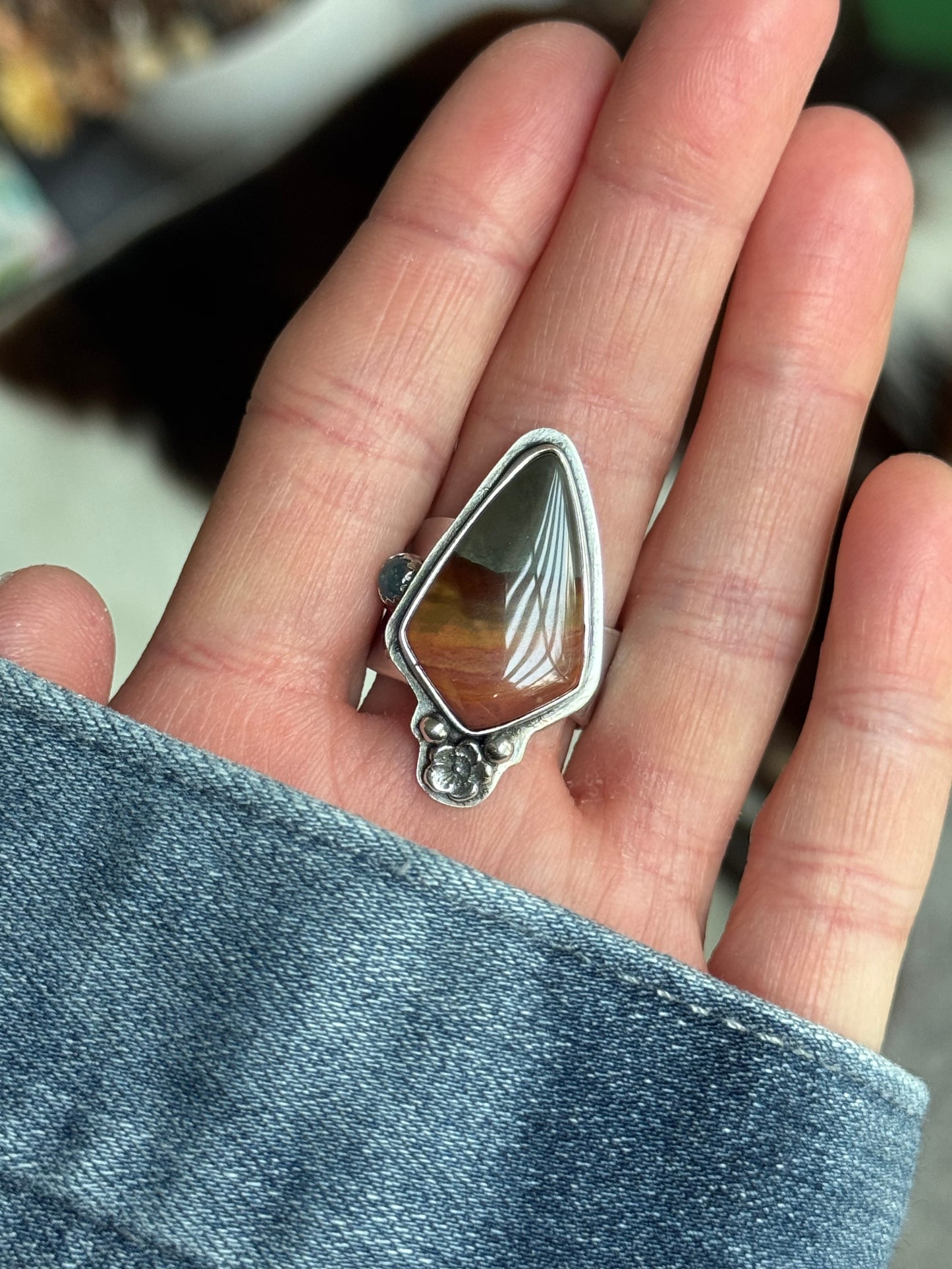 Polychrome Jasper Adjustable sterling mountain ring