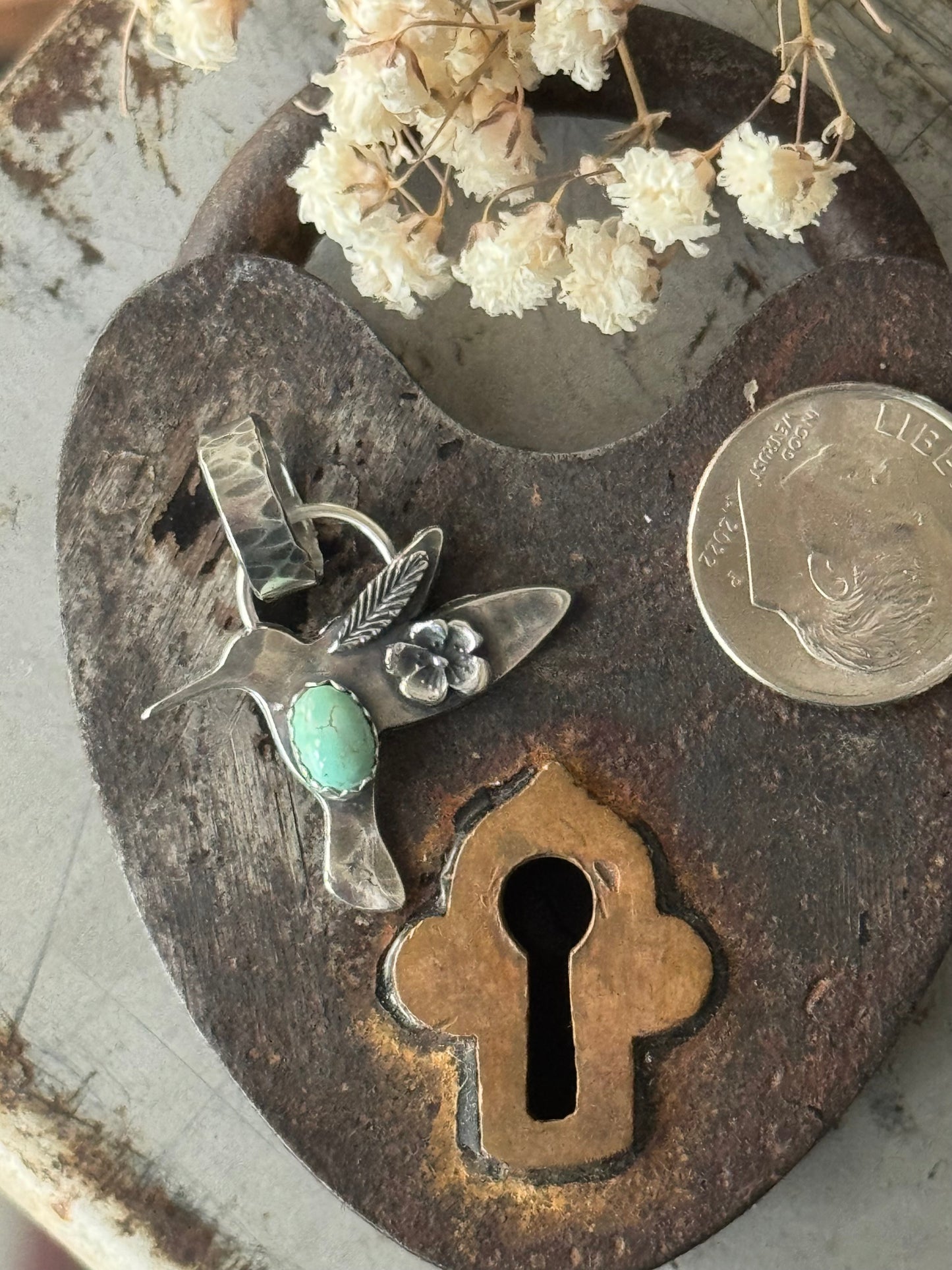 Aztec Turquoise sterling hummingbird pendant