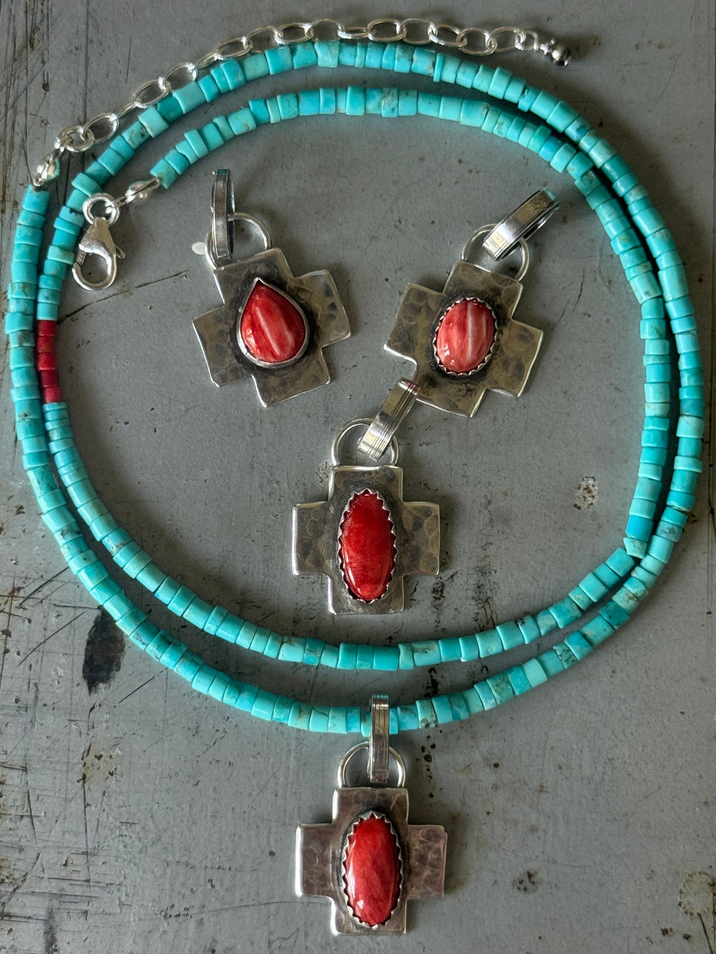 Red Spiny Oyster sterling cross pendant