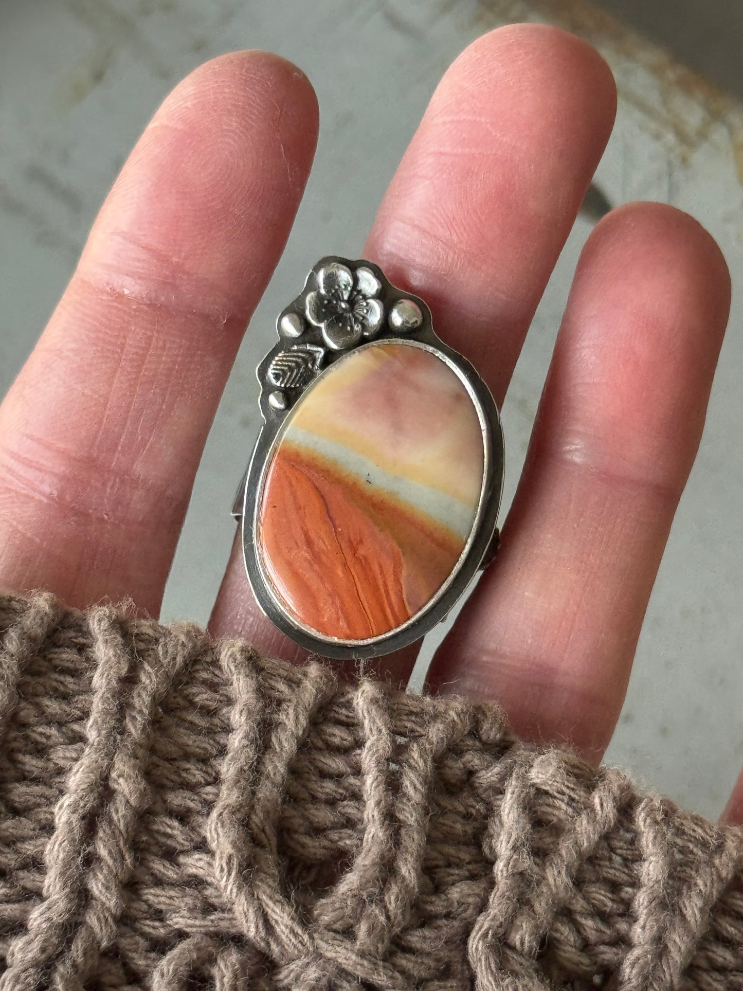 Polychrome Jasper Adjustable sterling mountain ring