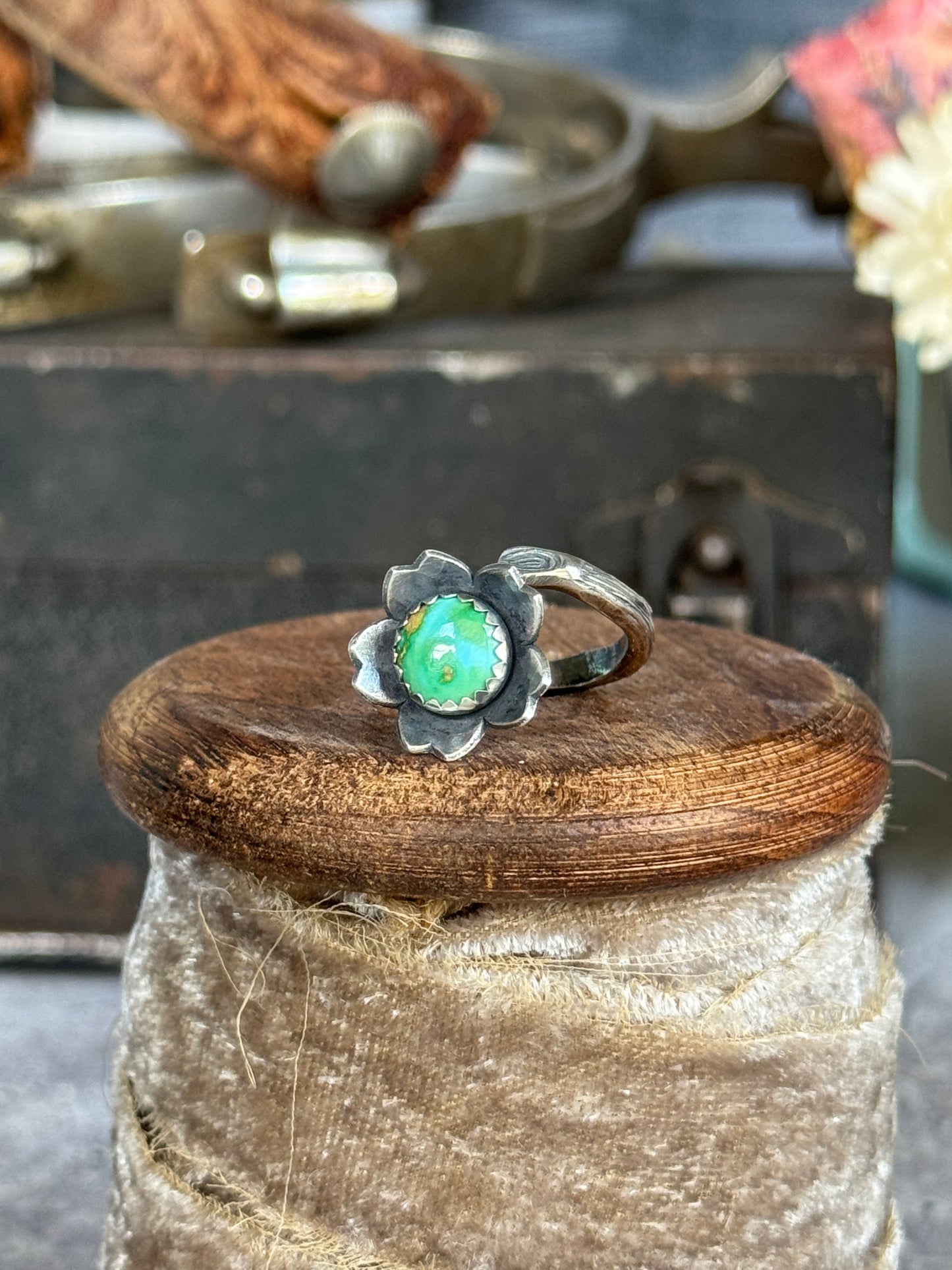 Twig wrap around sterling ring with Sonoran Gold Turquoise
