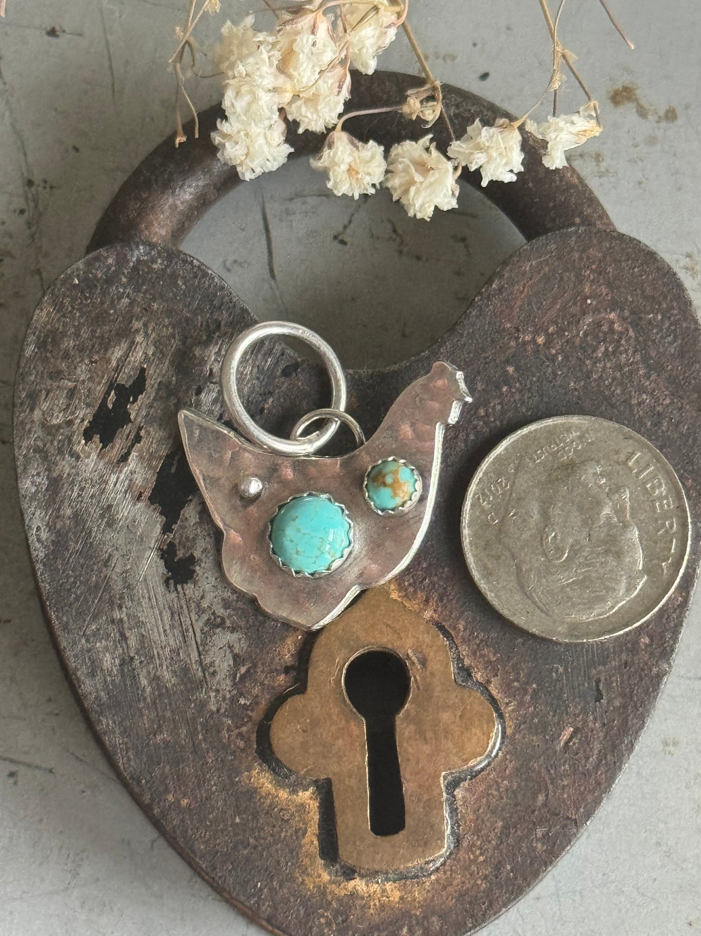 Number 8 Turquoise sterling chicken pendant