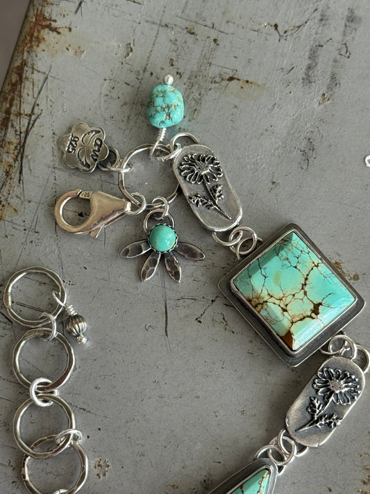 Floral Treasure Mountain Turquoise sterling bracelet