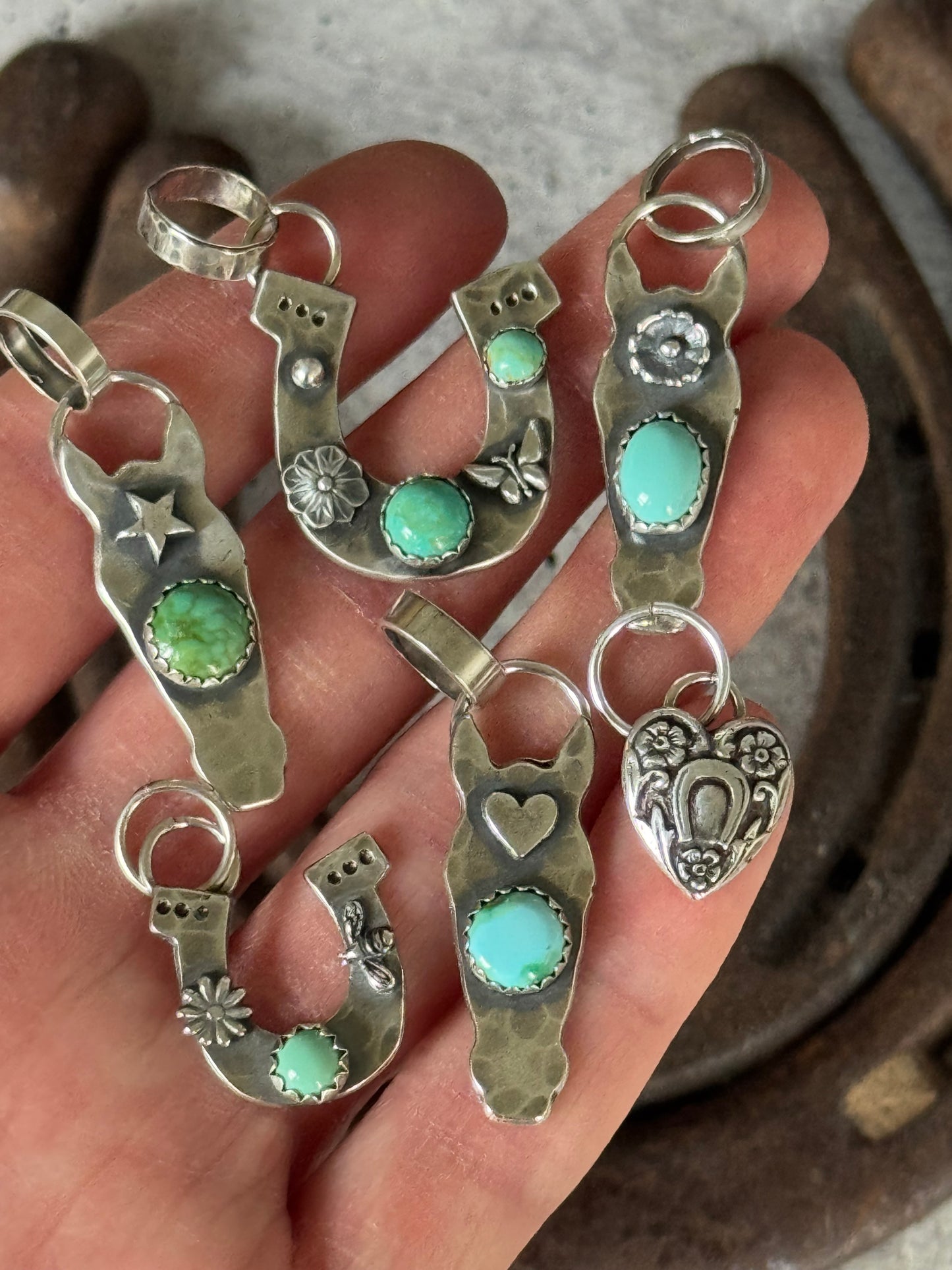 Sonoran gold Turquoise sterling horse pendant
