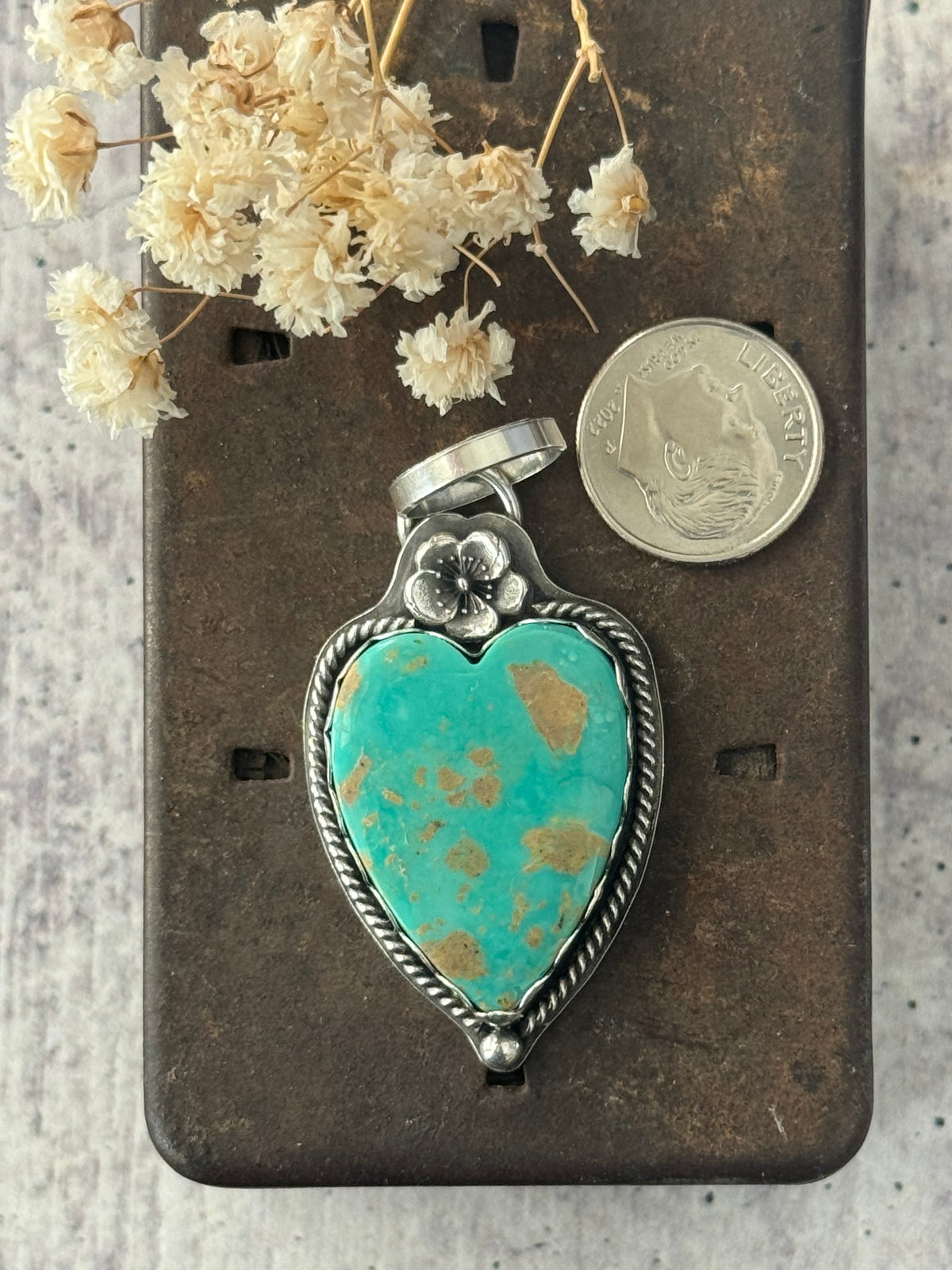 Kingman Turquoise sterling heart pendant only