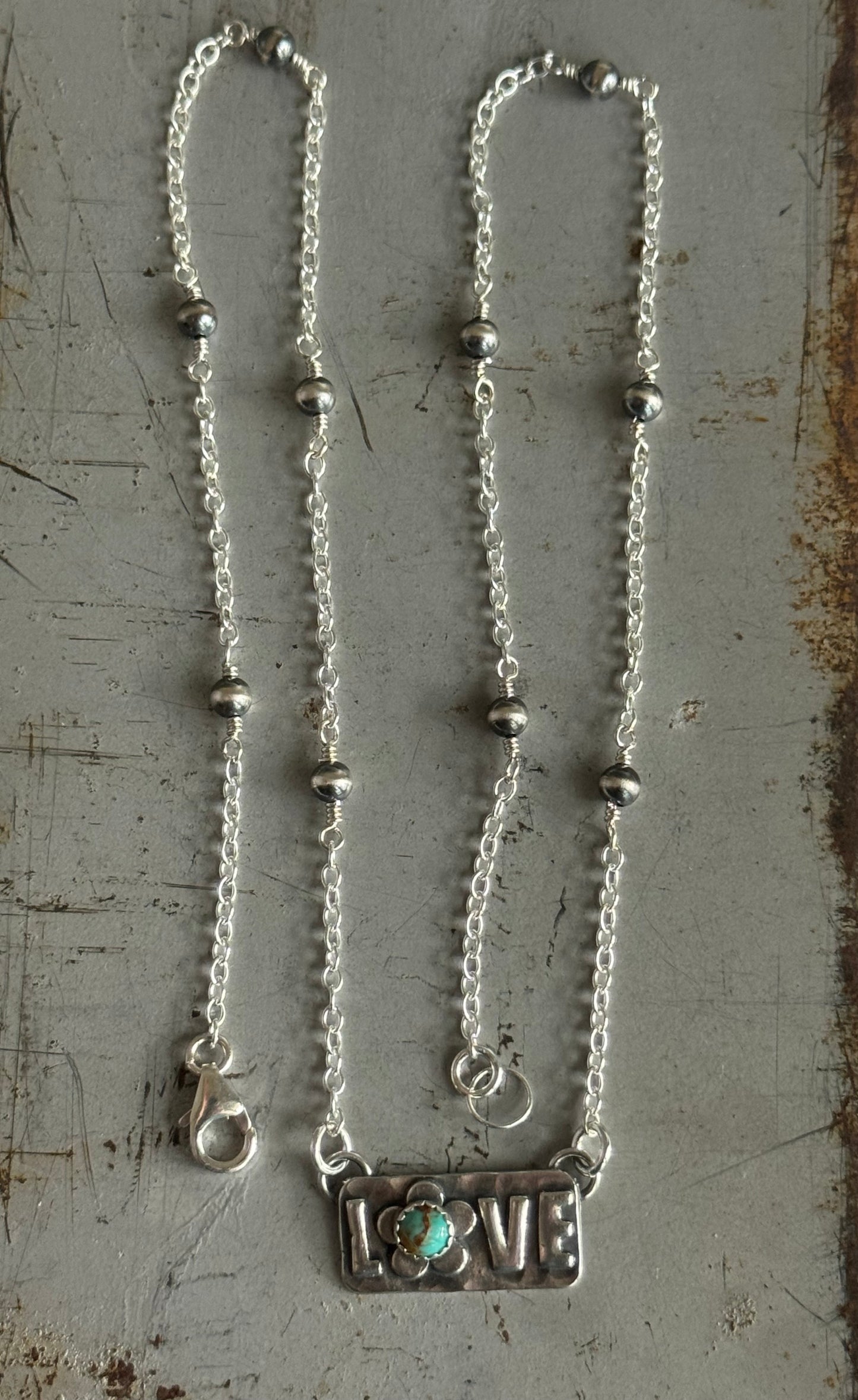 Kingman Turquoise sterling Love necklace