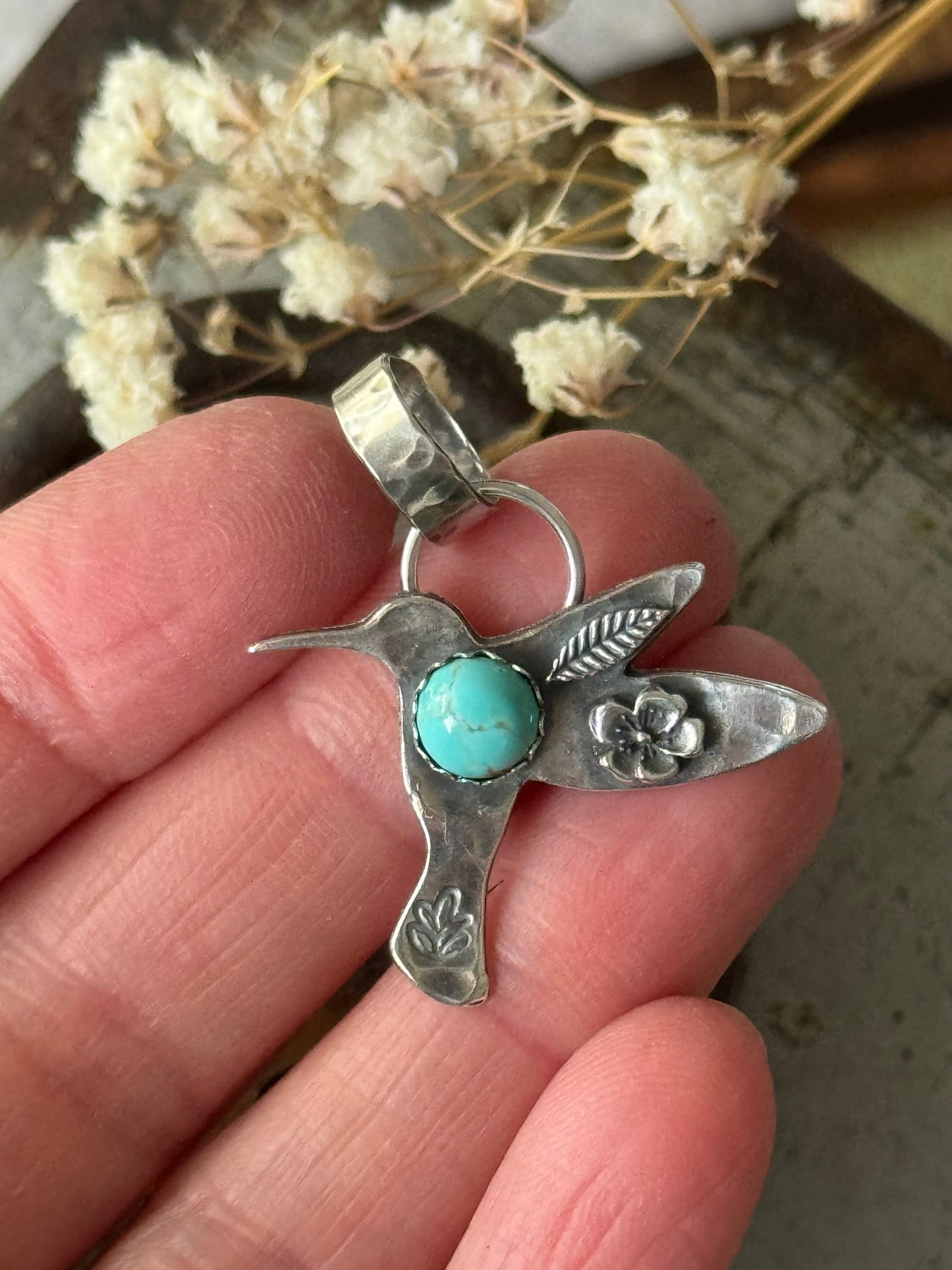 Aztec Turquoise sterling hummingbird pendant