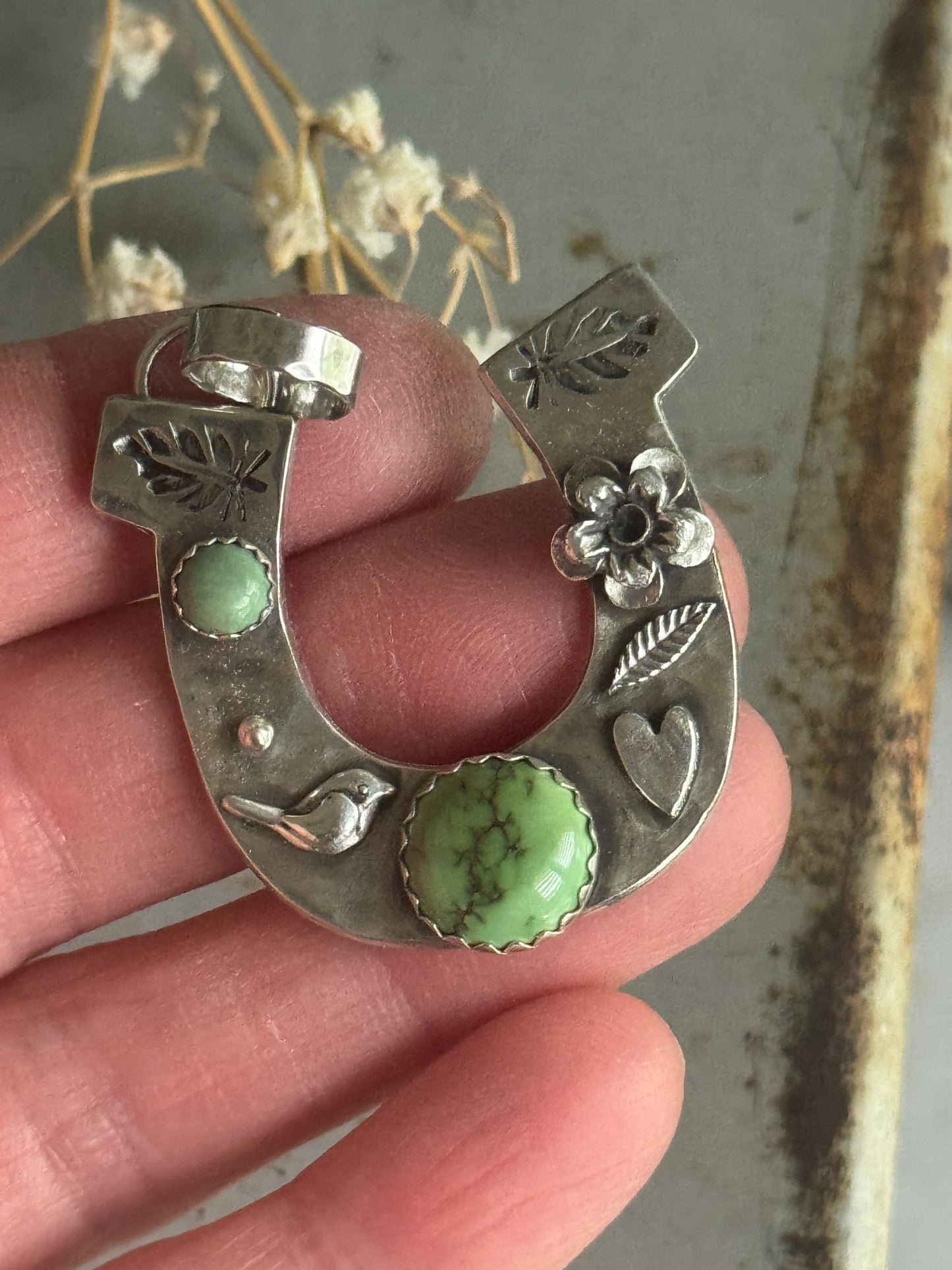 Sonoran Gold Turquoise Sterling Horseshoe pendant