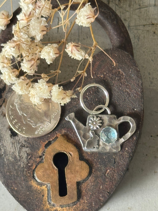 Aquamarine Sterling watering can charm