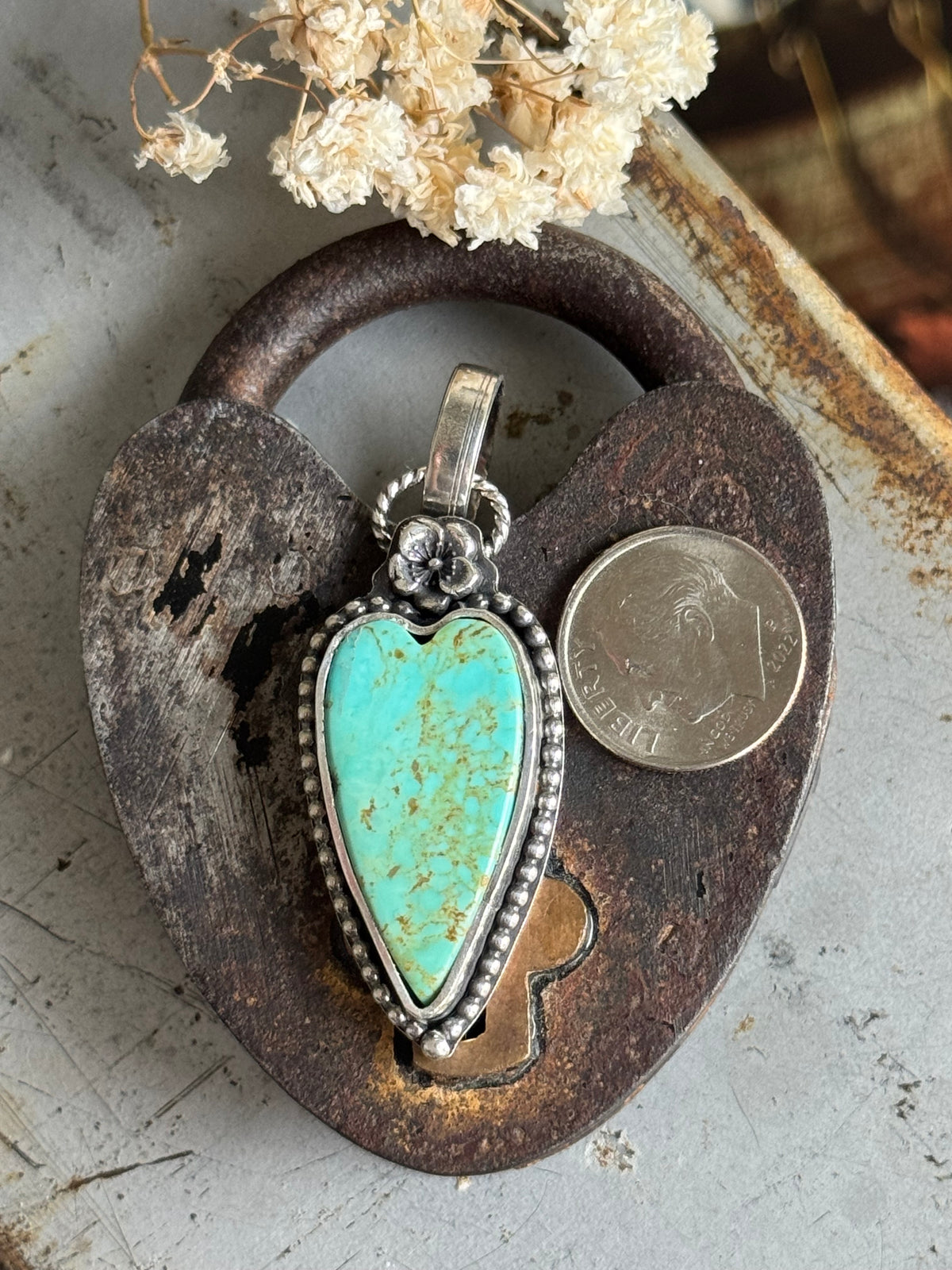 Kingman Turquoise sterling heart pendant