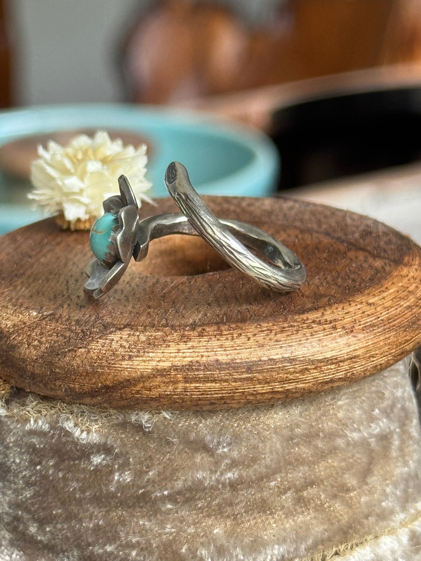 Twig wrap around sterling ring with Lone Mountain Turquoise
