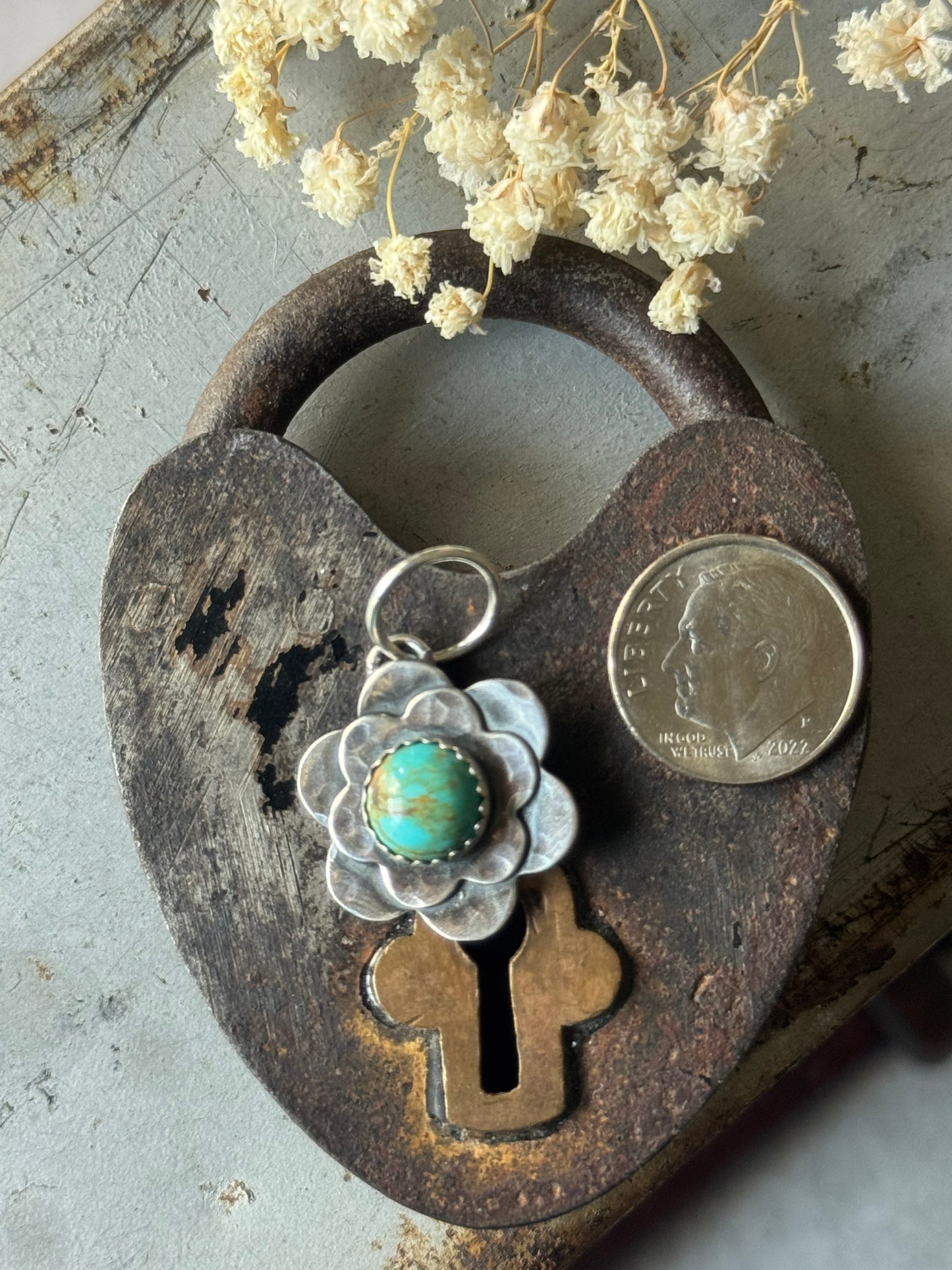 Double Flower pendant with Number 8 Turquoise