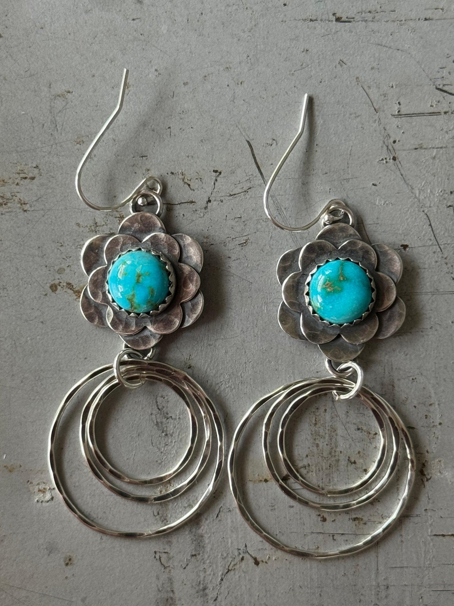 Sonoran Gold  Turquoise flower hoop earrings