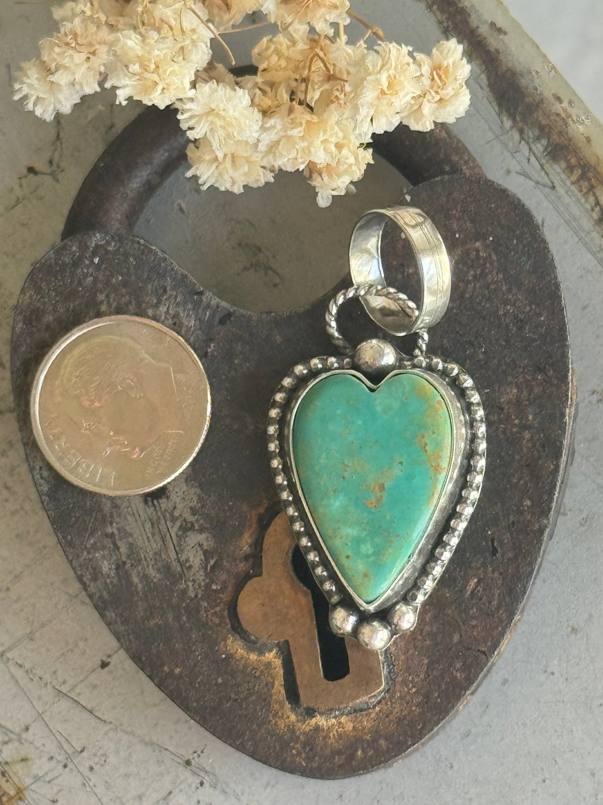 Kingman Turquoise sterling heart pendant
