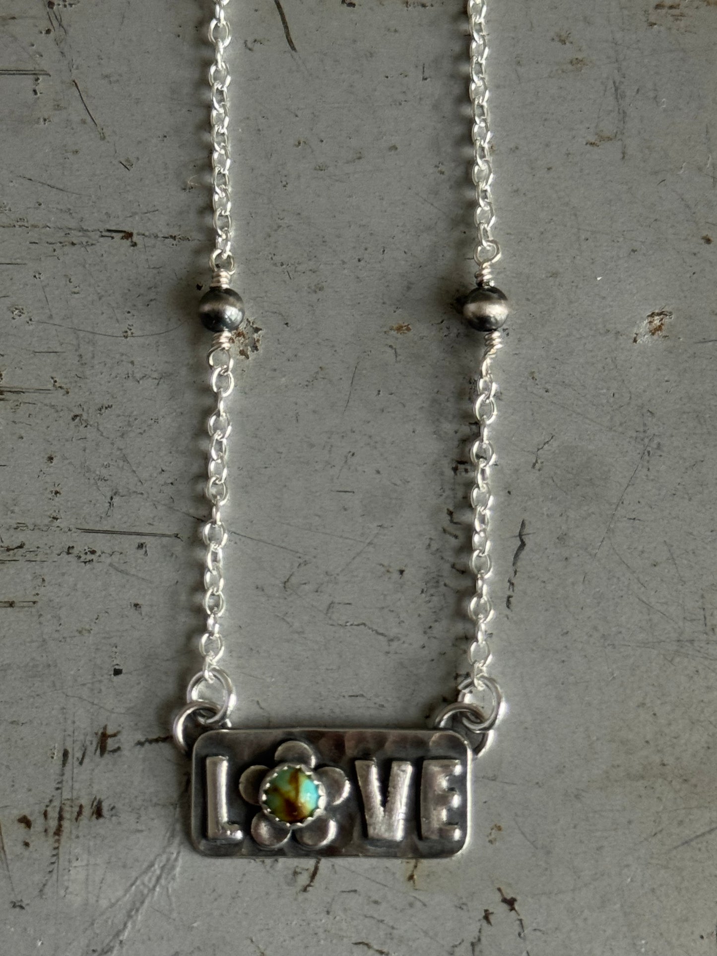 Kingman Turquoise sterling Love necklace