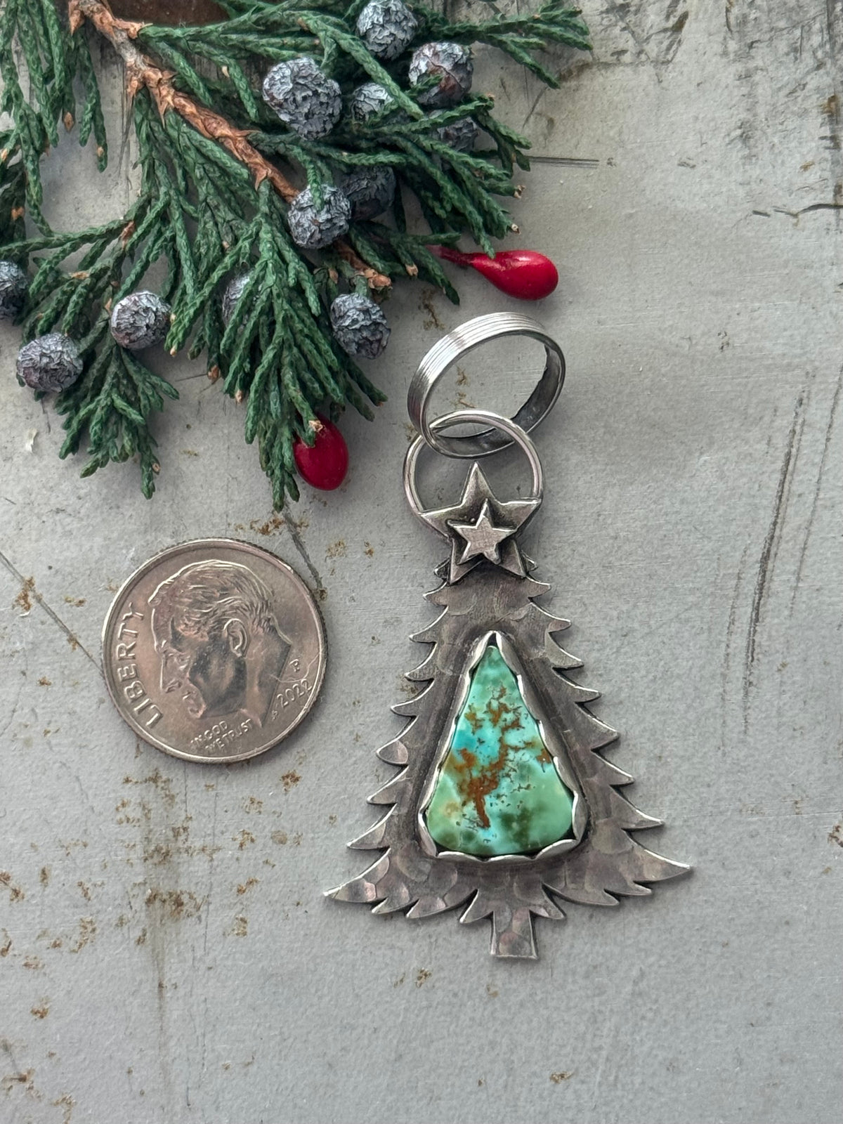 Christmas tree sterling pendant with Royston Turquoise
