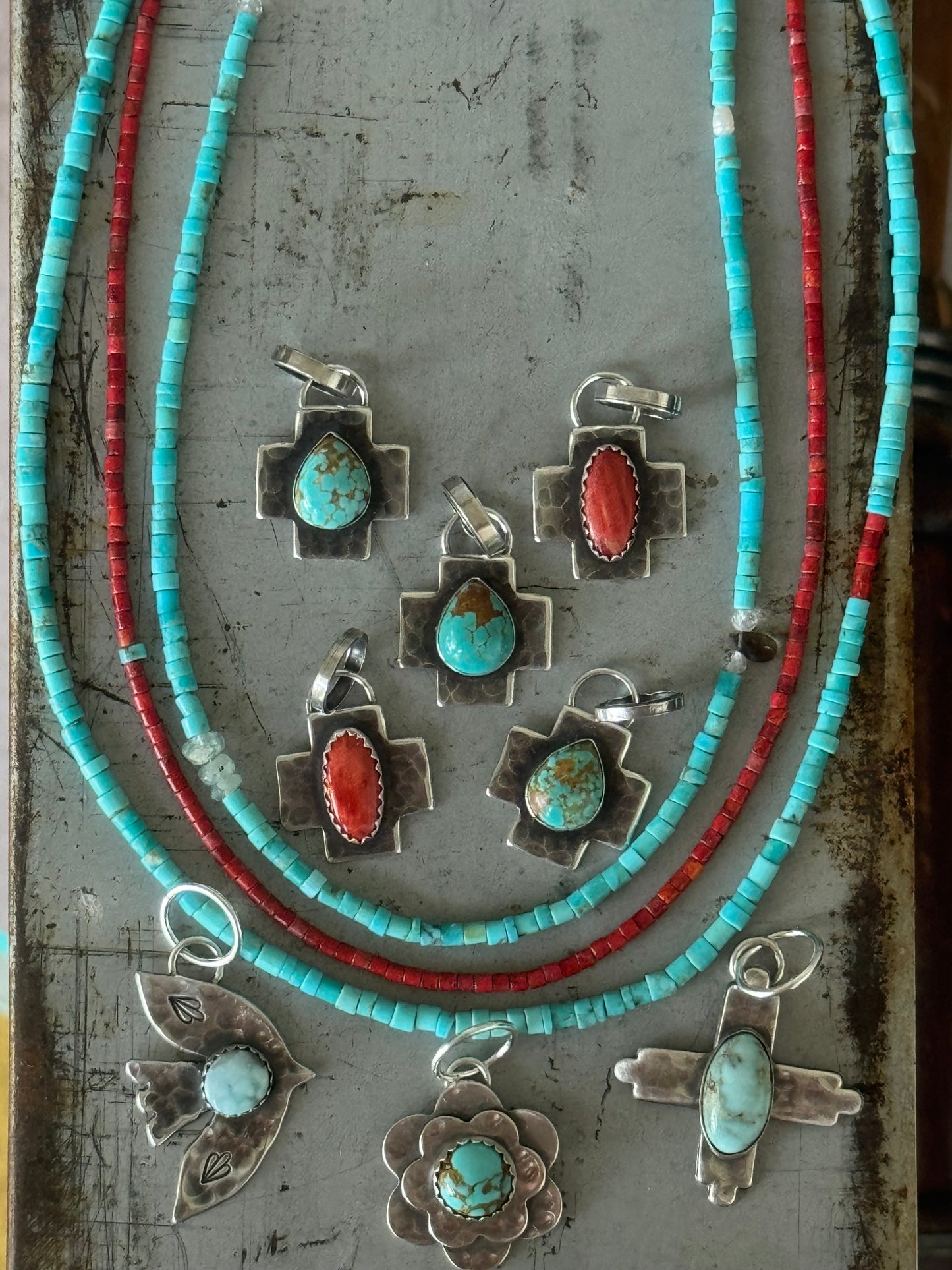 Sterling cross pendant with Number 8 Turquoise